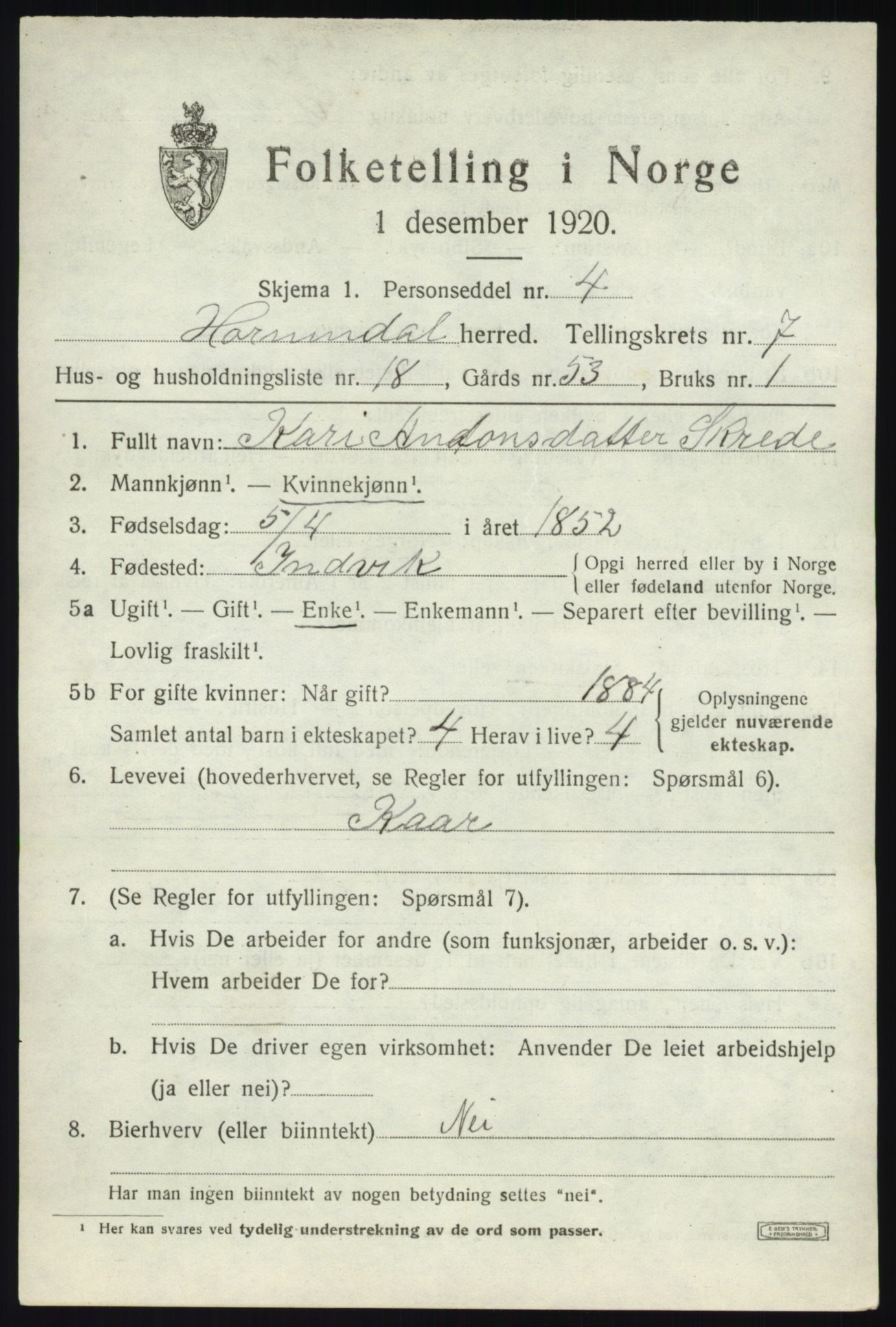 SAB, Folketelling 1920 for 1444 Hornindal herred, 1920, s. 3786