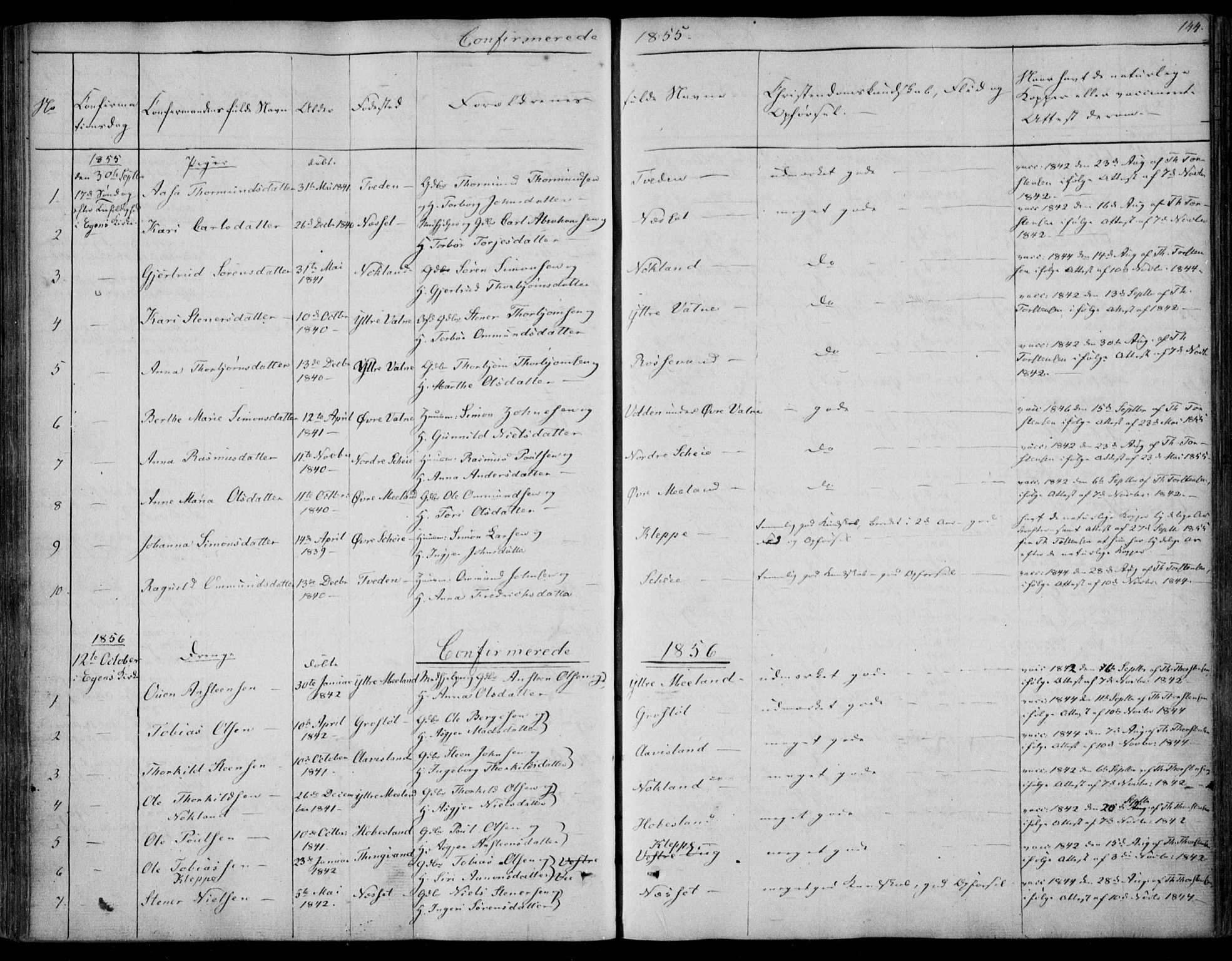 Hægebostad sokneprestkontor, SAK/1111-0024/F/Fa/Fab/L0002: Ministerialbok nr. A 2, 1836-1872, s. 144