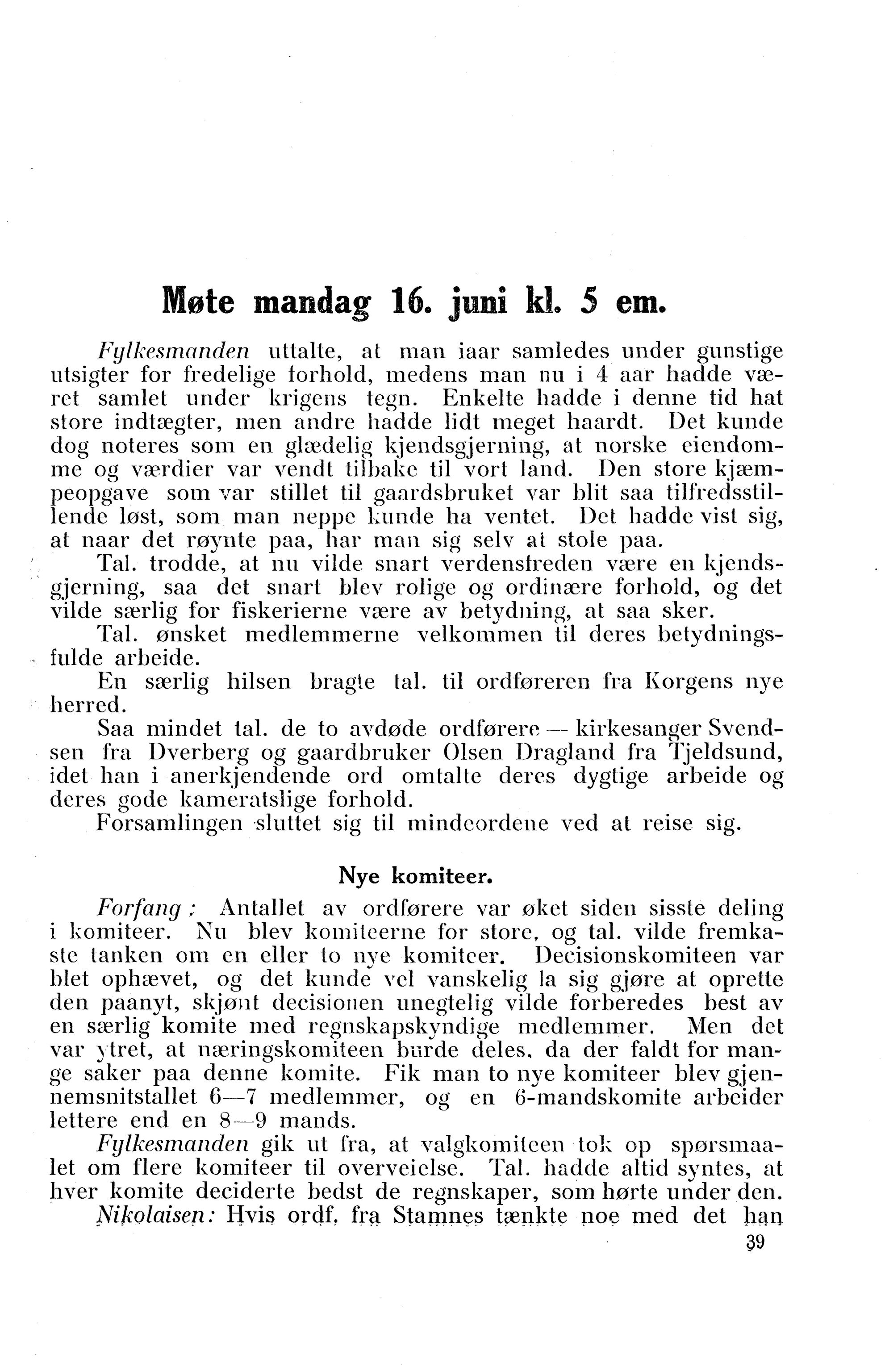 Nordland Fylkeskommune. Fylkestinget, AIN/NFK-17/176/A/Ac/L0042: Fylkestingsforhandlinger 1919, 1919