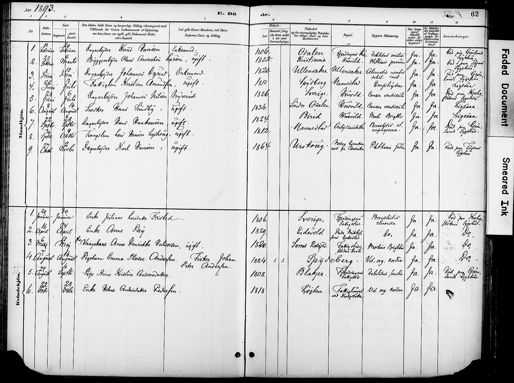 Krohgstøtten sykehusprest Kirkebøker, AV/SAO-A-10854/F/Fa/L0003: Ministerialbok nr. 3, 1890-1935, s. 62
