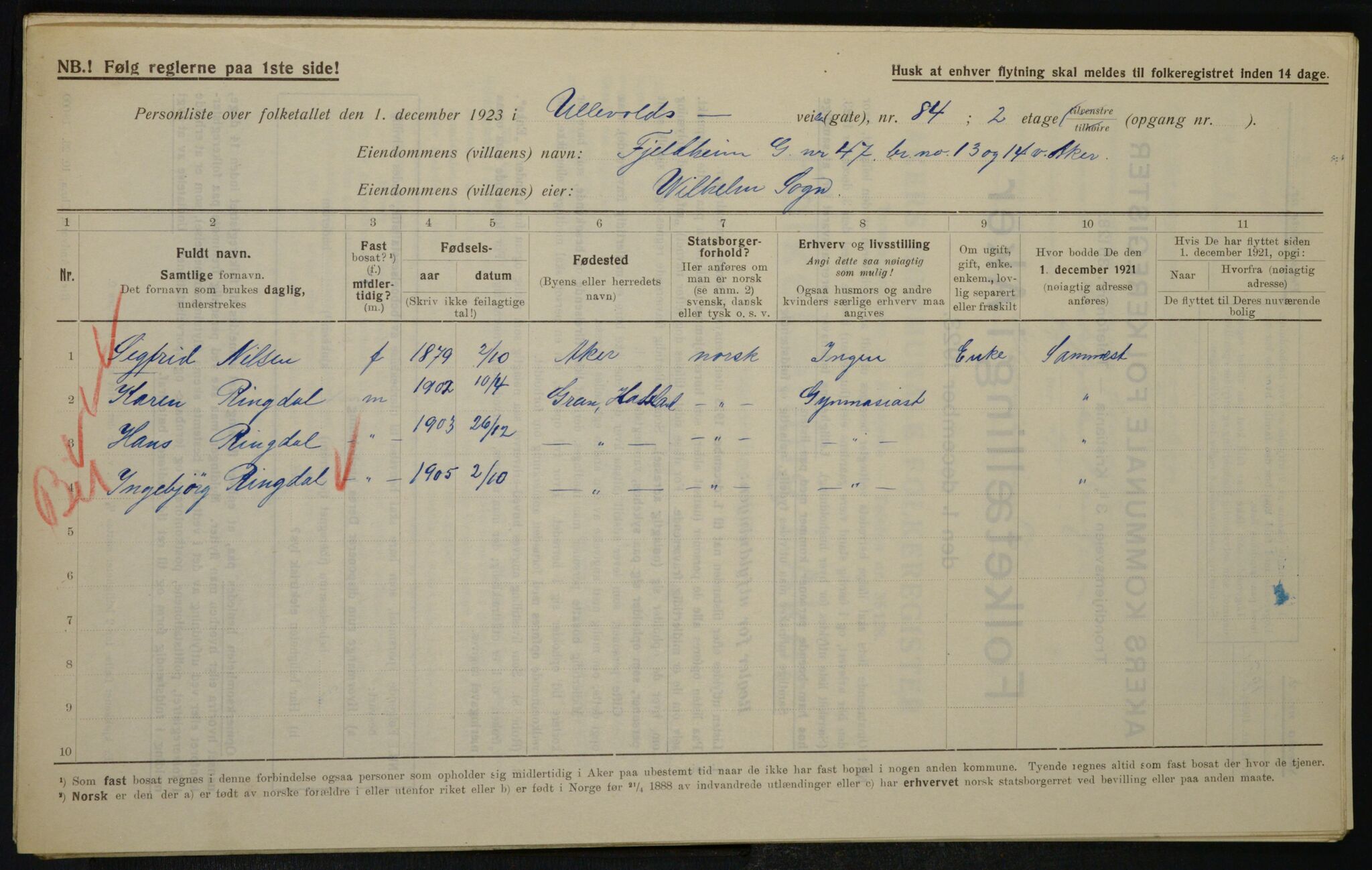 , Kommunal folketelling 1.12.1923 for Aker, 1923, s. 20291