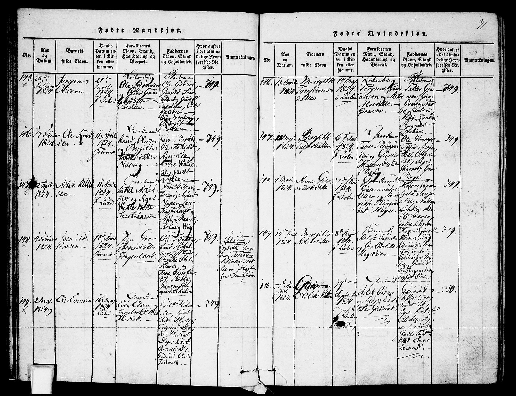 Fyresdal kirkebøker, AV/SAKO-A-263/F/Fa/L0003: Ministerialbok nr. I 3, 1815-1840, s. 31