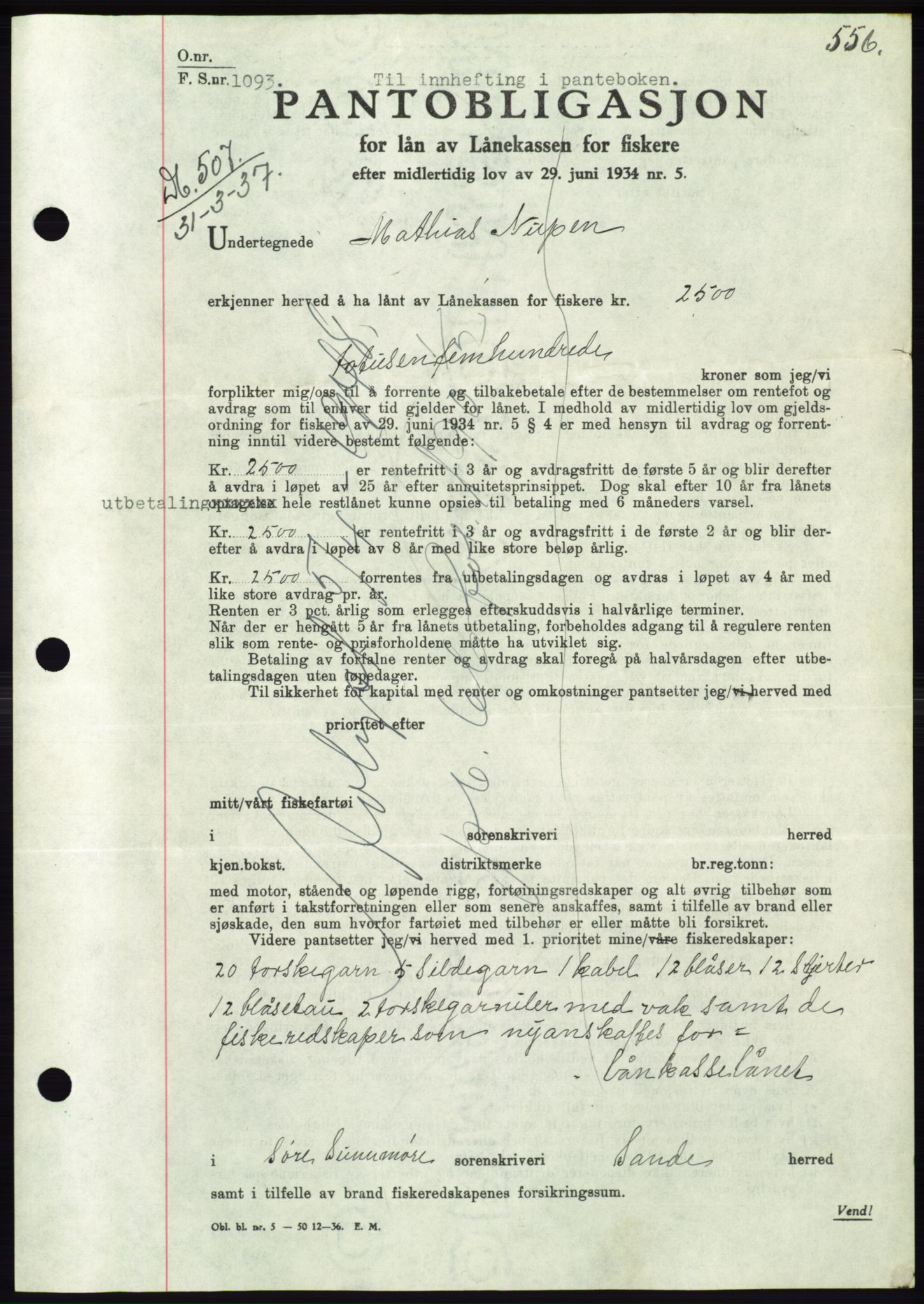 Søre Sunnmøre sorenskriveri, AV/SAT-A-4122/1/2/2C/L0062: Pantebok nr. 56, 1936-1937, Dagboknr: 507/1937