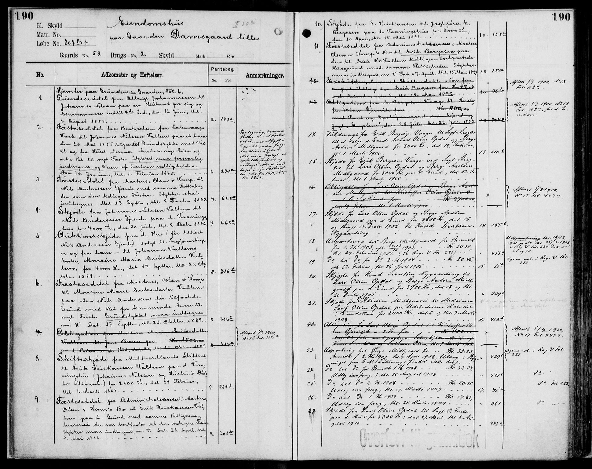 Midhordland sorenskriveri, AV/SAB-A-3001/1/G/Ga/Gab/L0114: Panteregister nr. II.A.b.114, s. 190