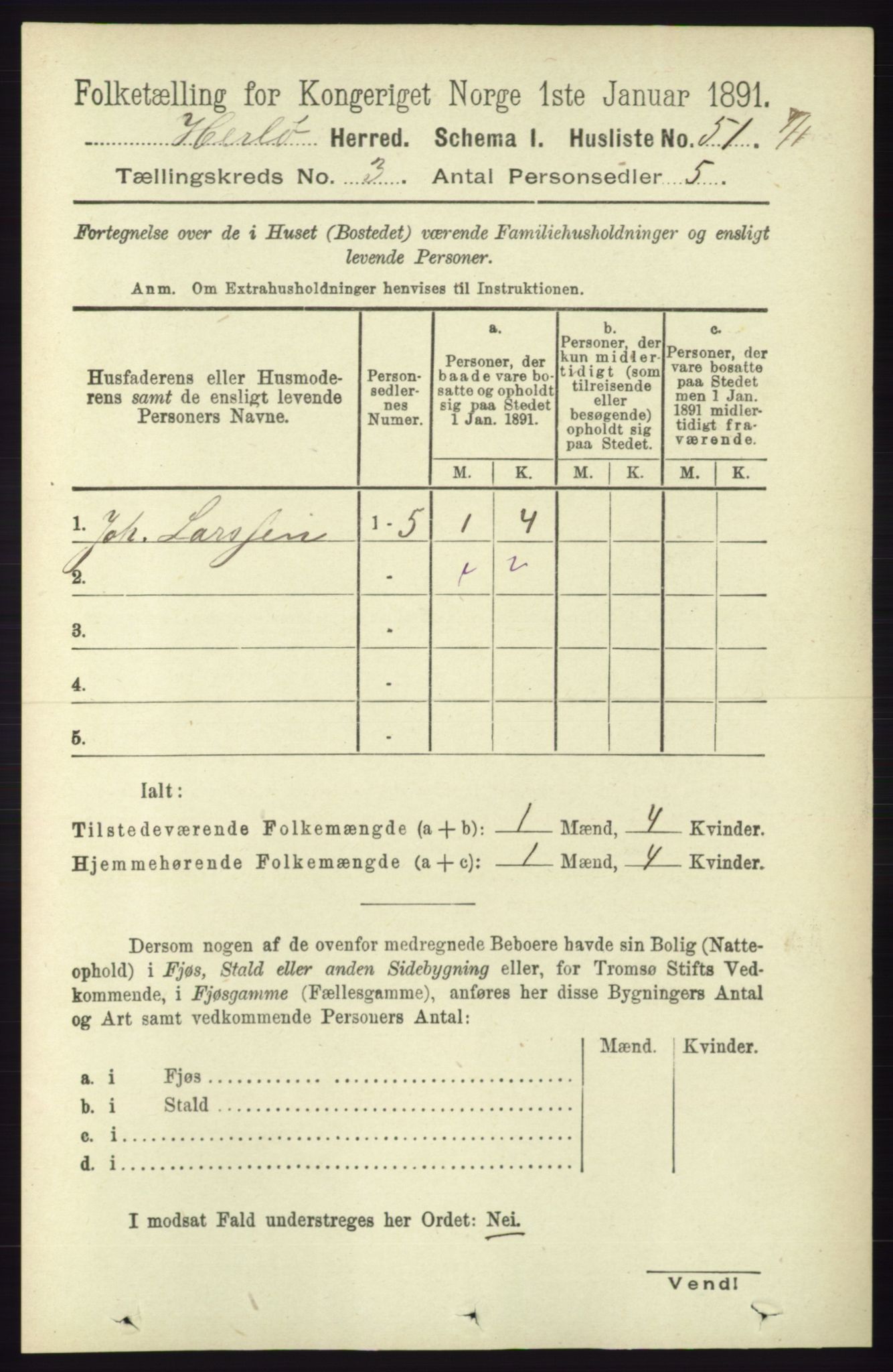 RA, Folketelling 1891 for 1258 Herdla herred, 1891, s. 1069