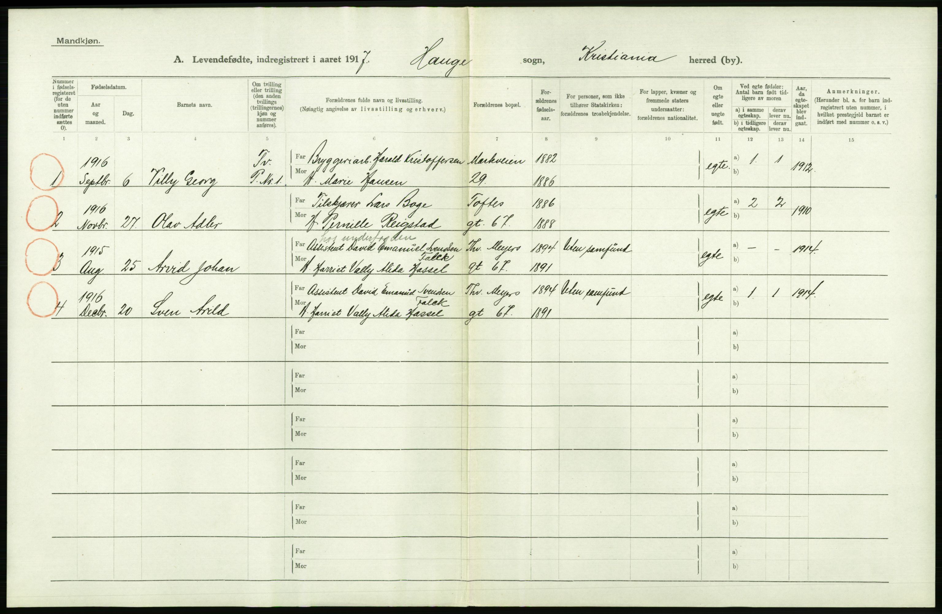 Statistisk sentralbyrå, Sosiodemografiske emner, Befolkning, RA/S-2228/D/Df/Dfb/Dfbg/L0006: Kristiania: Levendefødte menn og kvinner., 1917, s. 736