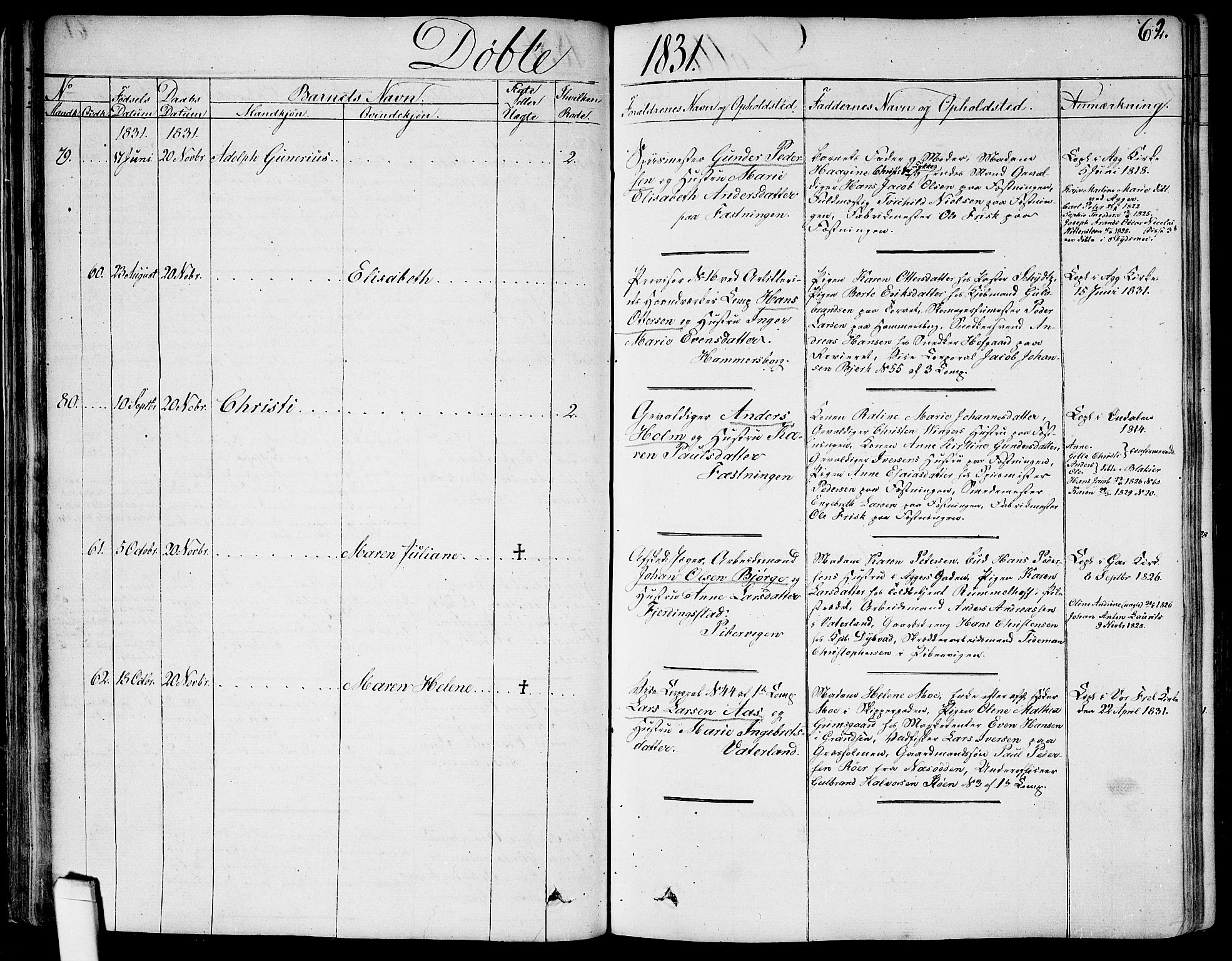 Garnisonsmenigheten Kirkebøker, AV/SAO-A-10846/G/Ga/L0004: Klokkerbok nr. 4, 1828-1840, s. 62