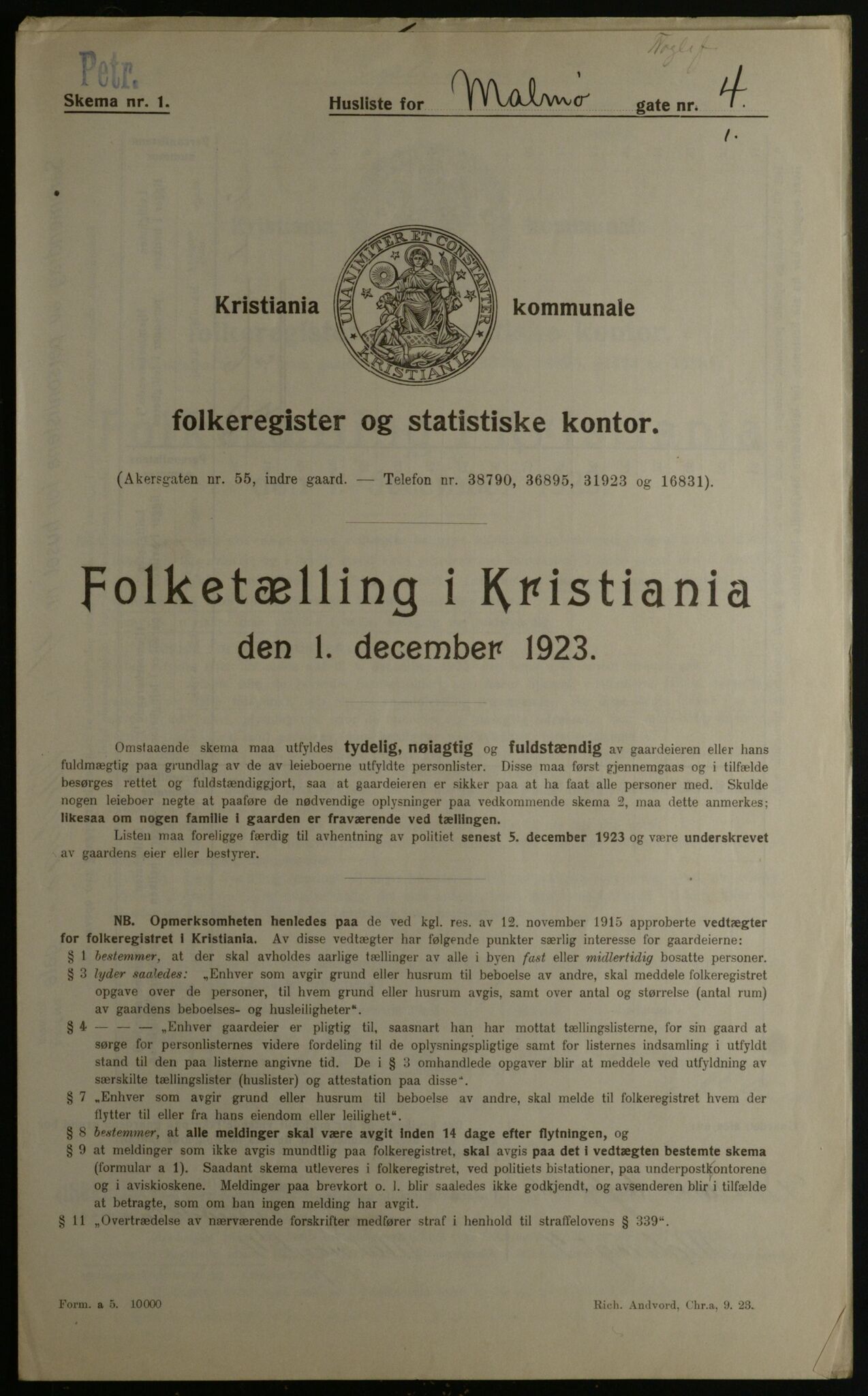 OBA, Kommunal folketelling 1.12.1923 for Kristiania, 1923, s. 66760