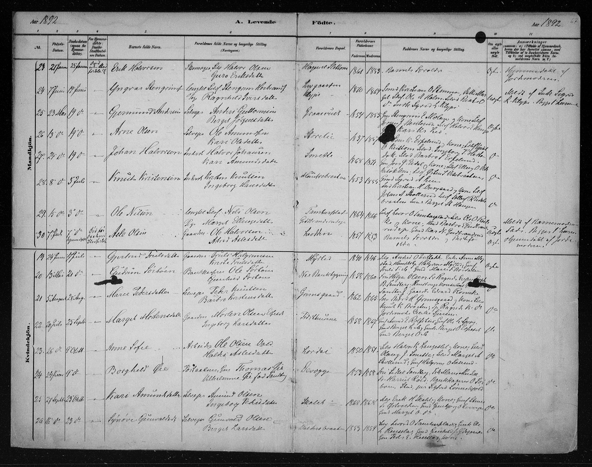 Nes kirkebøker, AV/SAKO-A-236/F/Fa/L0011: Ministerialbok nr. 11, 1881-1912, s. 67