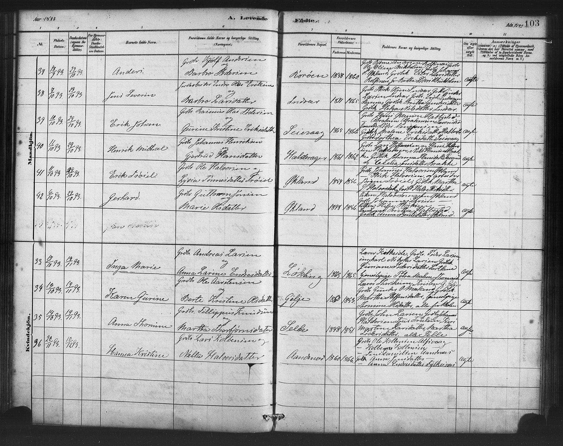 Finnås sokneprestembete, AV/SAB-A-99925/H/Ha/Haa/Haac/L0001: Ministerialbok nr. C 1, 1881-1894, s. 103
