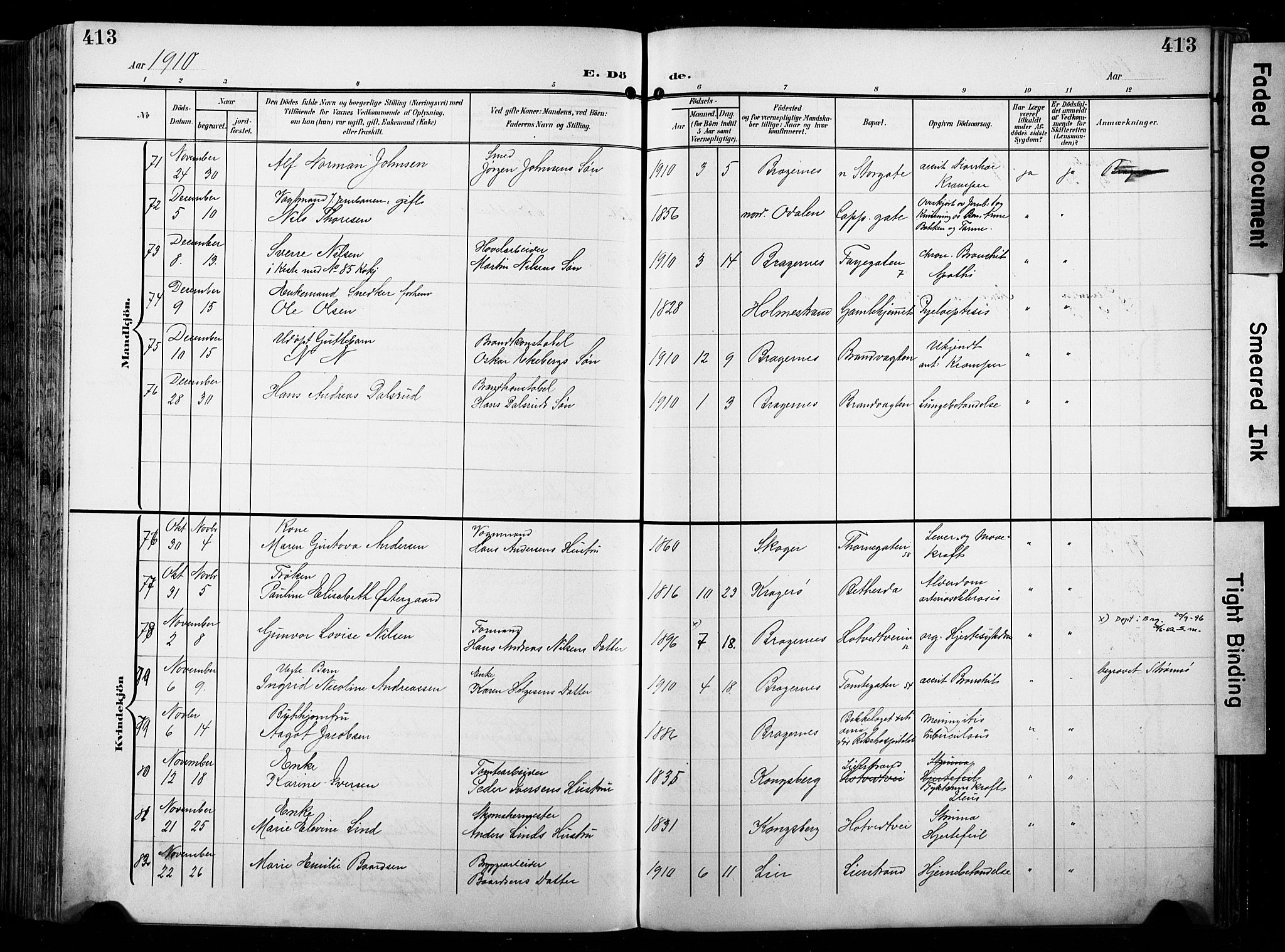 Bragernes kirkebøker, AV/SAKO-A-6/F/Fb/L0009: Ministerialbok nr. II 9, 1902-1911, s. 413