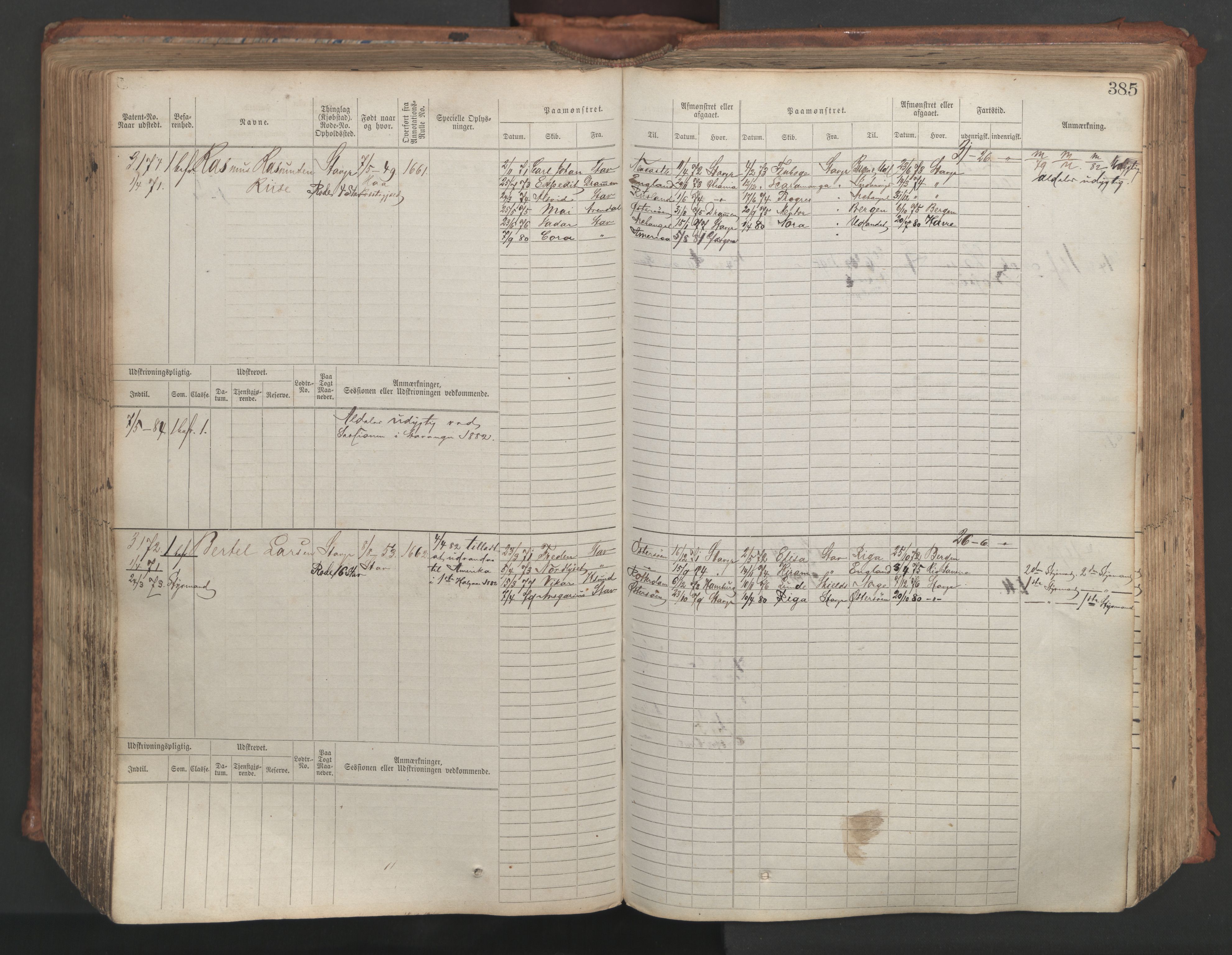 Stavanger sjømannskontor, AV/SAST-A-102006/F/Fb/Fbb/L0007: Sjøfartshovedrulle, patentnr. 2403-3604, 1869-1880, s. 432