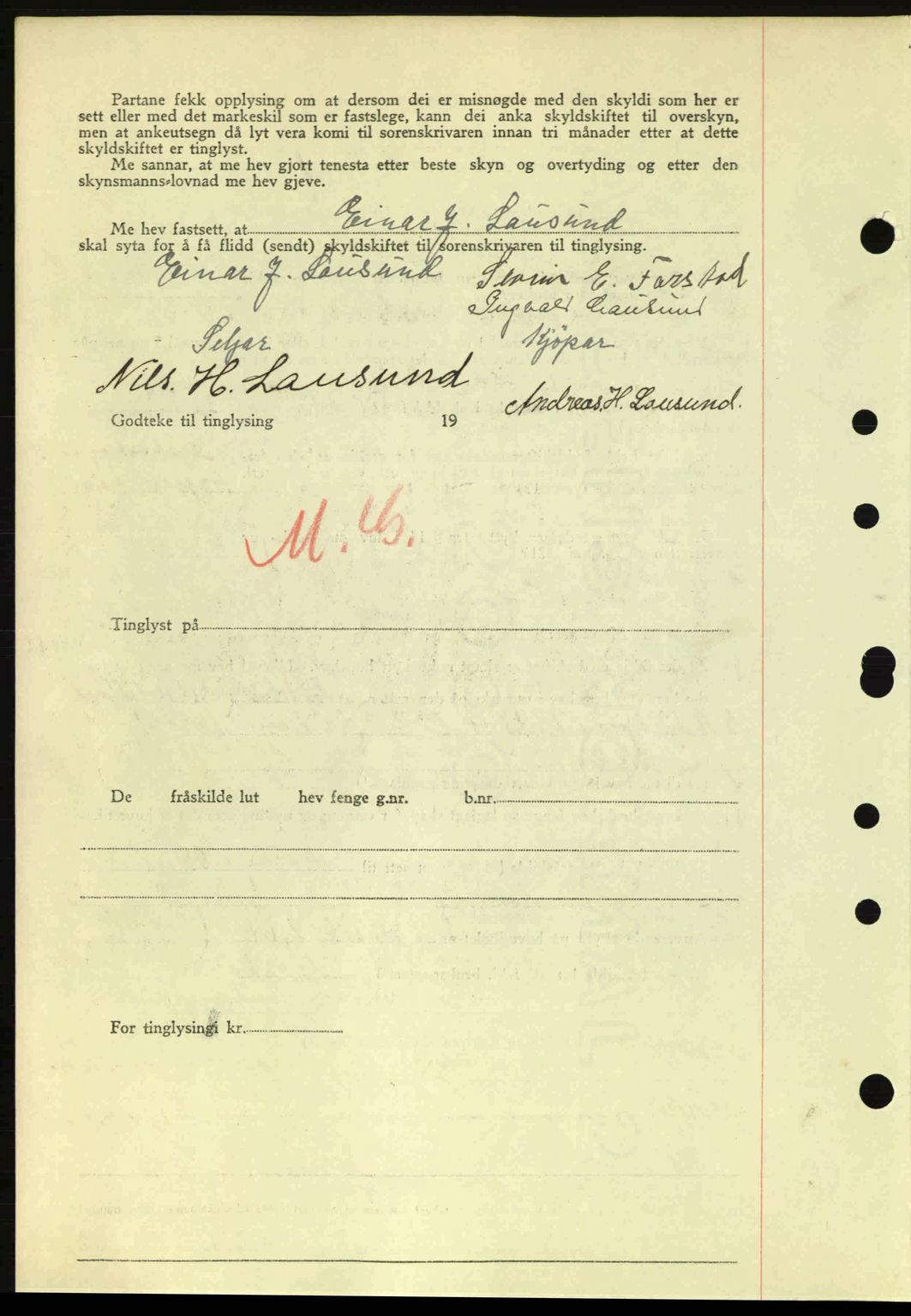 Nordre Sunnmøre sorenskriveri, AV/SAT-A-0006/1/2/2C/2Ca: Pantebok nr. A20a, 1945-1945, Dagboknr: 999/1945