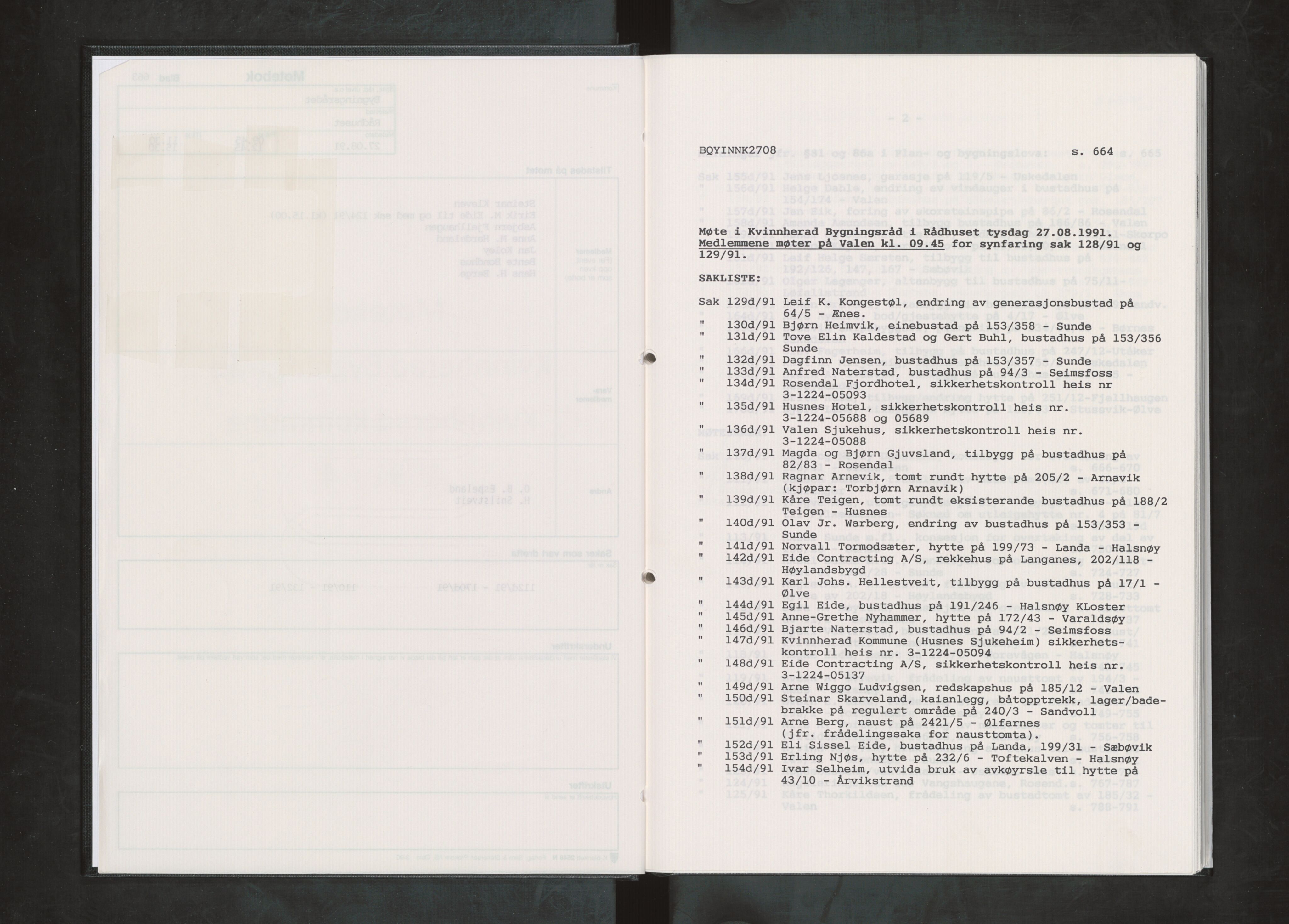 Kvinnherad kommune. Bygningsrådet , IKAH/1224-511/A/Aa/L0074: Møtebok for Kvinnherad bygningsråd, 1991