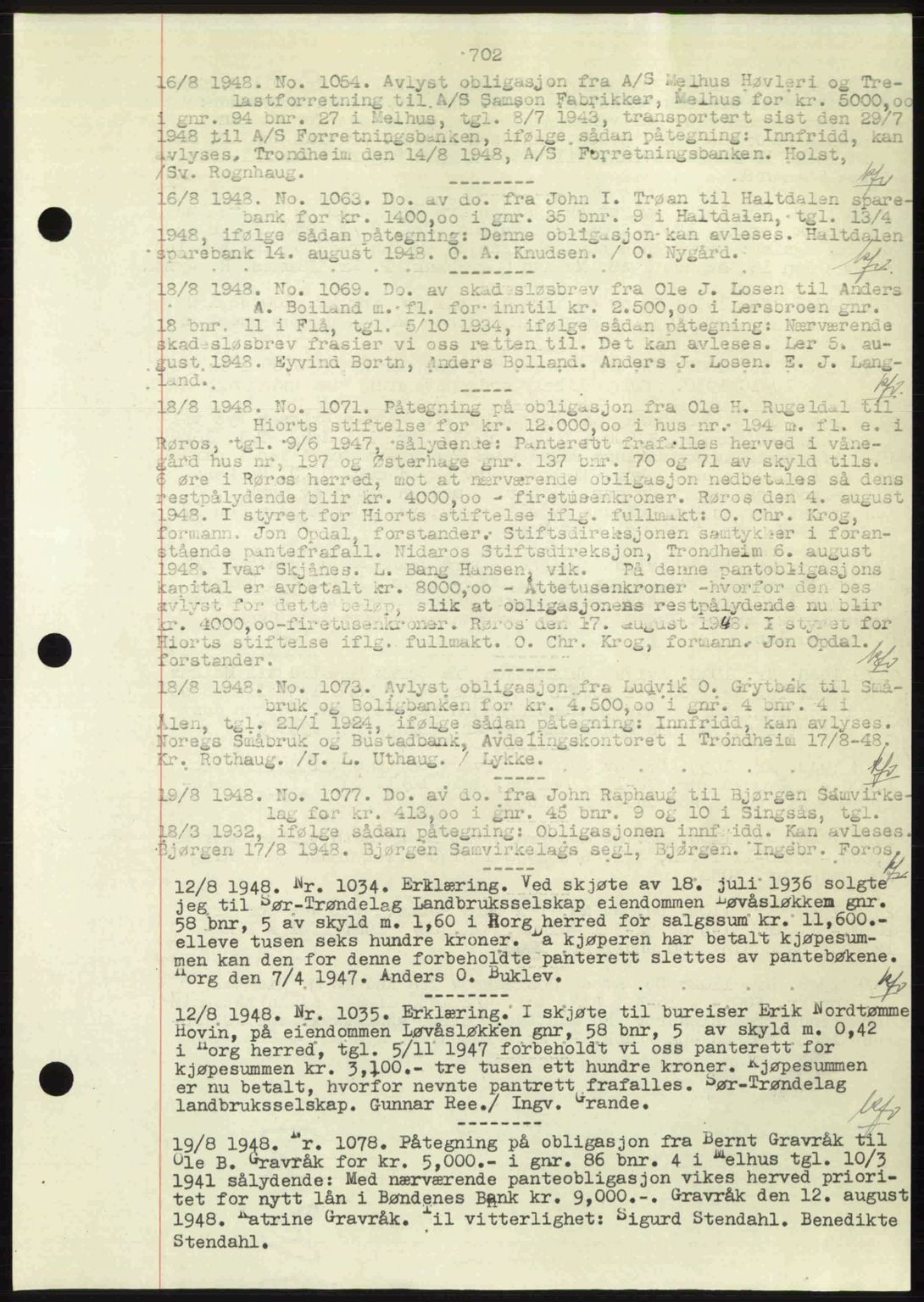Gauldal sorenskriveri, SAT/A-0014/1/2/2C: Pantebok nr. A6, 1948-1948, Dagboknr: 1054/1948