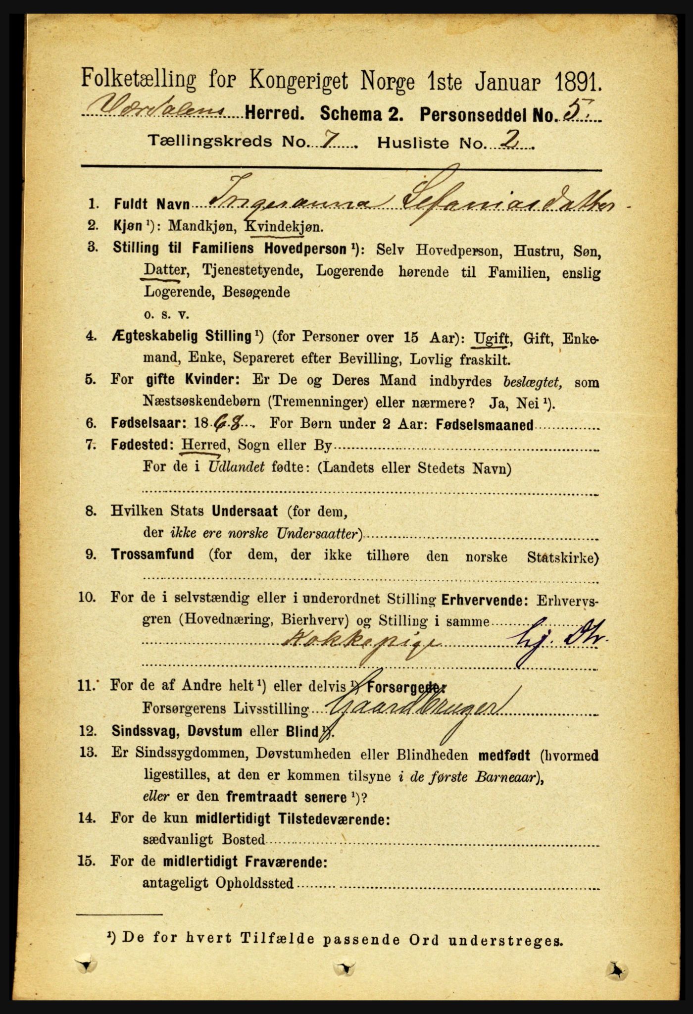 RA, Folketelling 1891 for 1721 Verdal herred, 1891, s. 3994