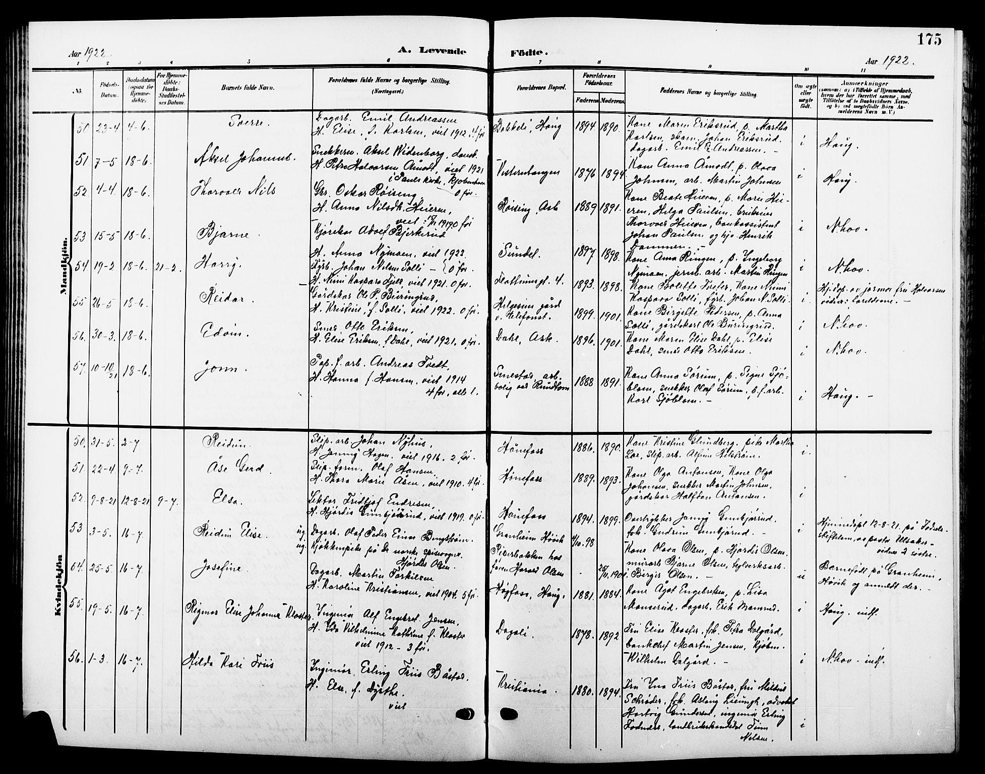 Hønefoss kirkebøker, AV/SAKO-A-609/G/Ga/L0003: Klokkerbok nr. 3, 1905-1925, s. 175