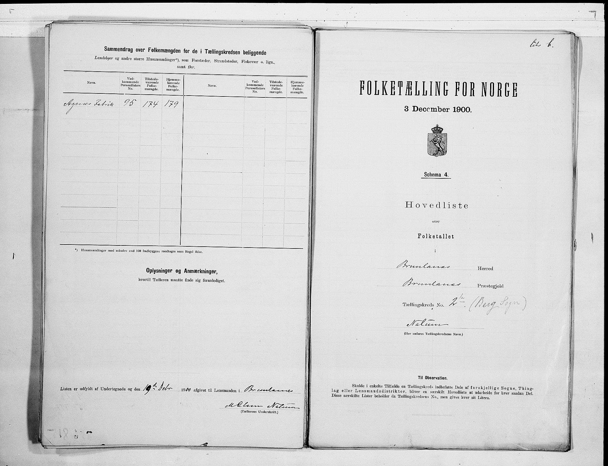 RA, Folketelling 1900 for 0726 Brunlanes herred, 1900, s. 8