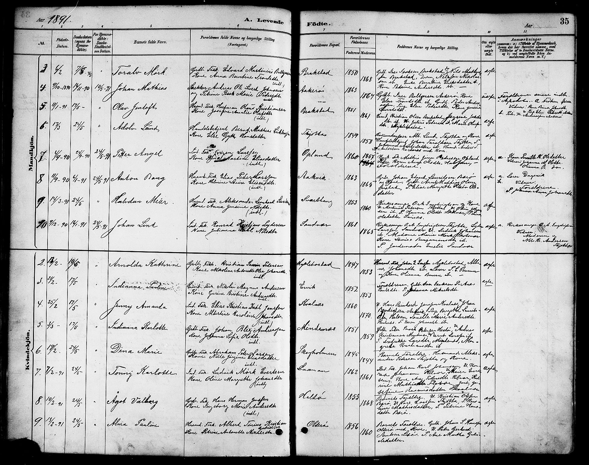 Ministerialprotokoller, klokkerbøker og fødselsregistre - Nordland, AV/SAT-A-1459/817/L0268: Klokkerbok nr. 817C03, 1884-1920, s. 35