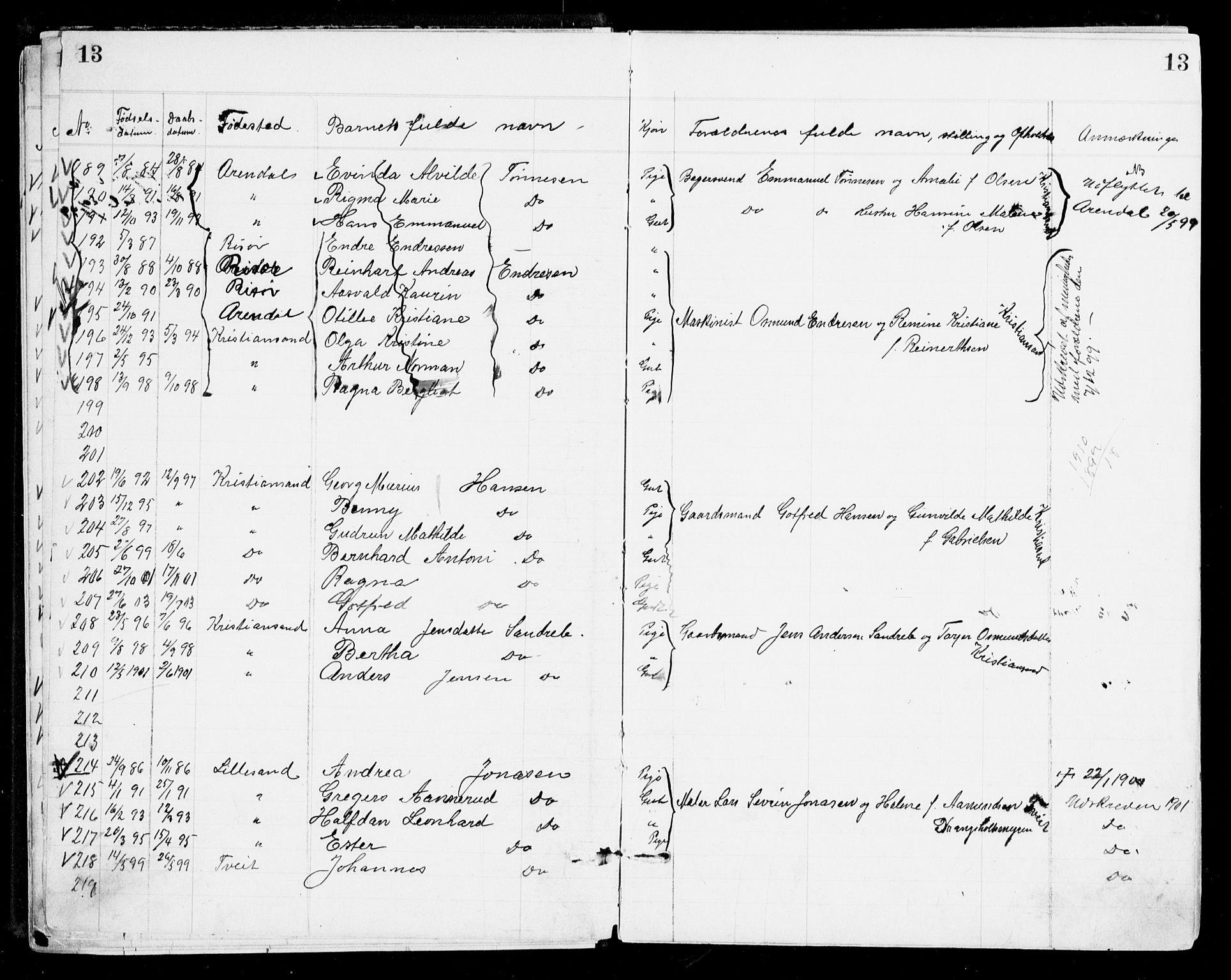 Den evangelisk-lutherske frikirke, Kristiansand, AV/SAK-1292-0017/F/Fa/L0002: Dissenterprotokoll nr. F 10, 1889-1892, s. 13