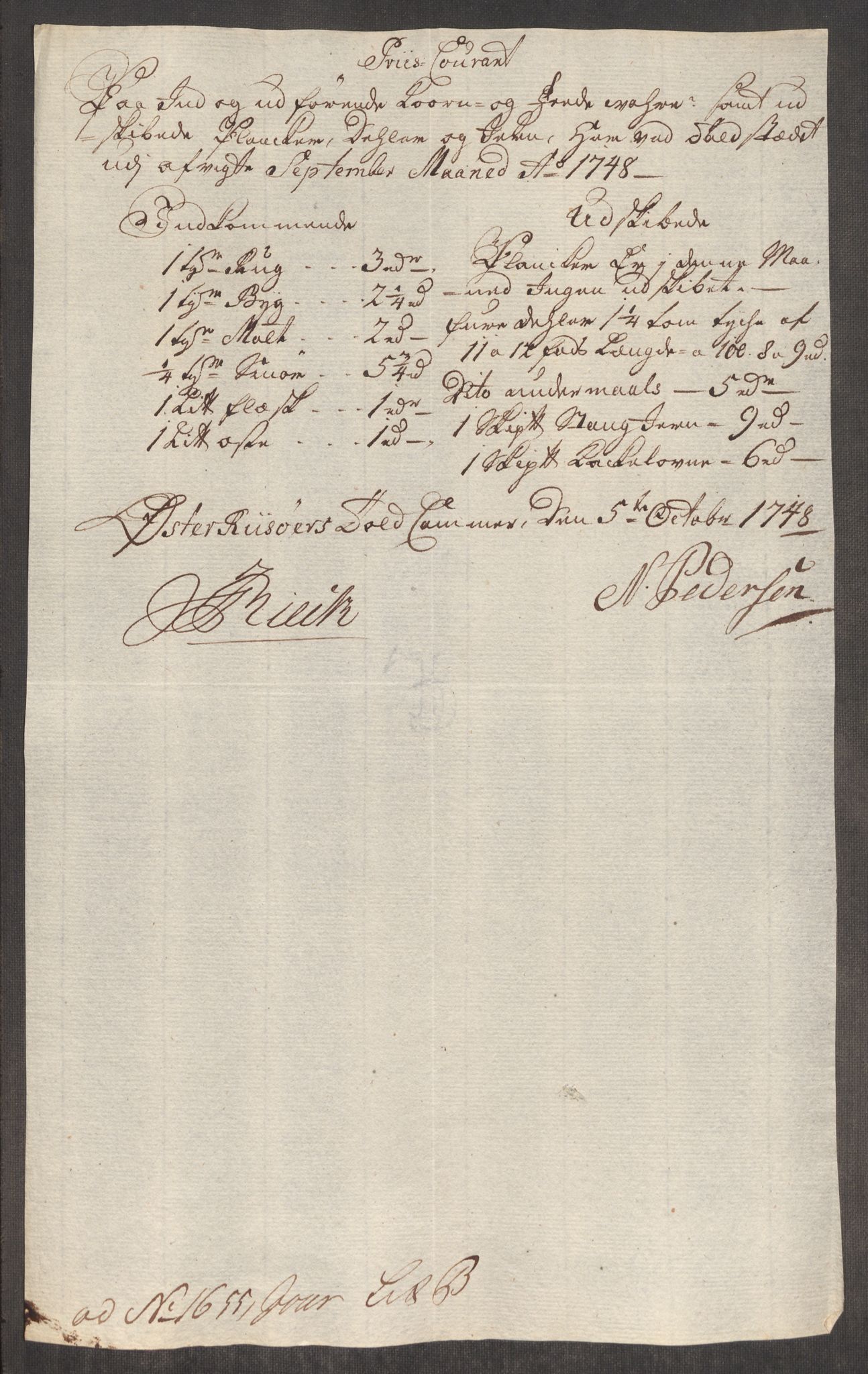 Rentekammeret inntil 1814, Realistisk ordnet avdeling, AV/RA-EA-4070/Oe/L0003: [Ø1]: Priskuranter, 1745-1748, s. 820