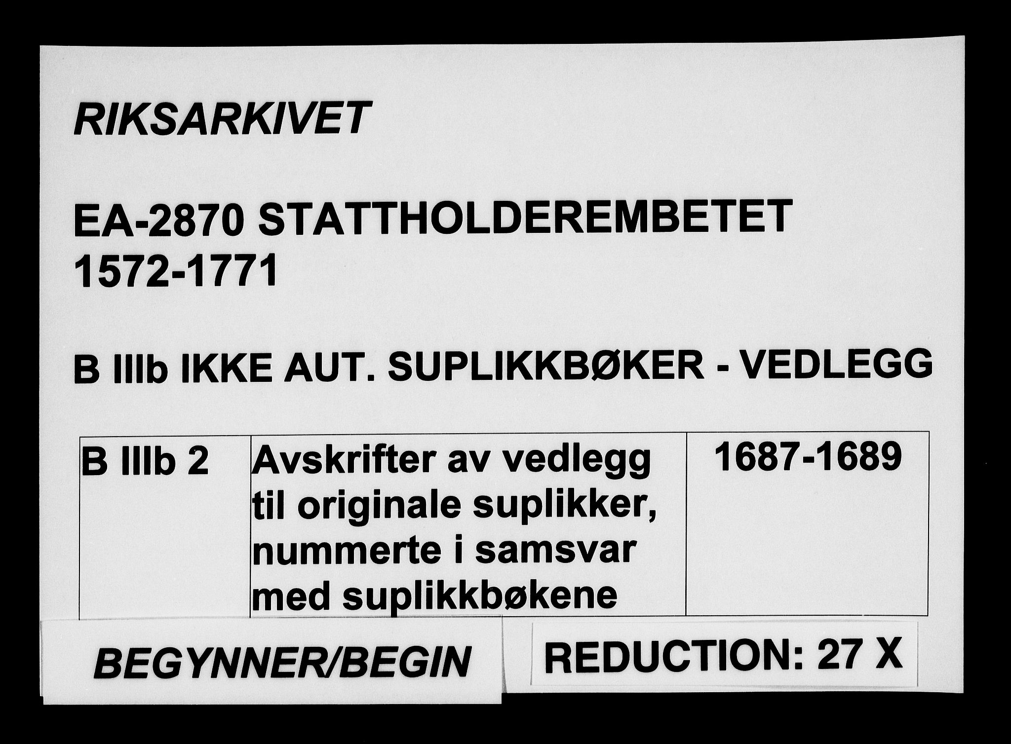 Stattholderembetet 1572-1771, AV/RA-EA-2870/Af/L0002: Avskrifter av vedlegg til originale supplikker, nummerert i samsvar med supplikkbøkene, 1687-1689