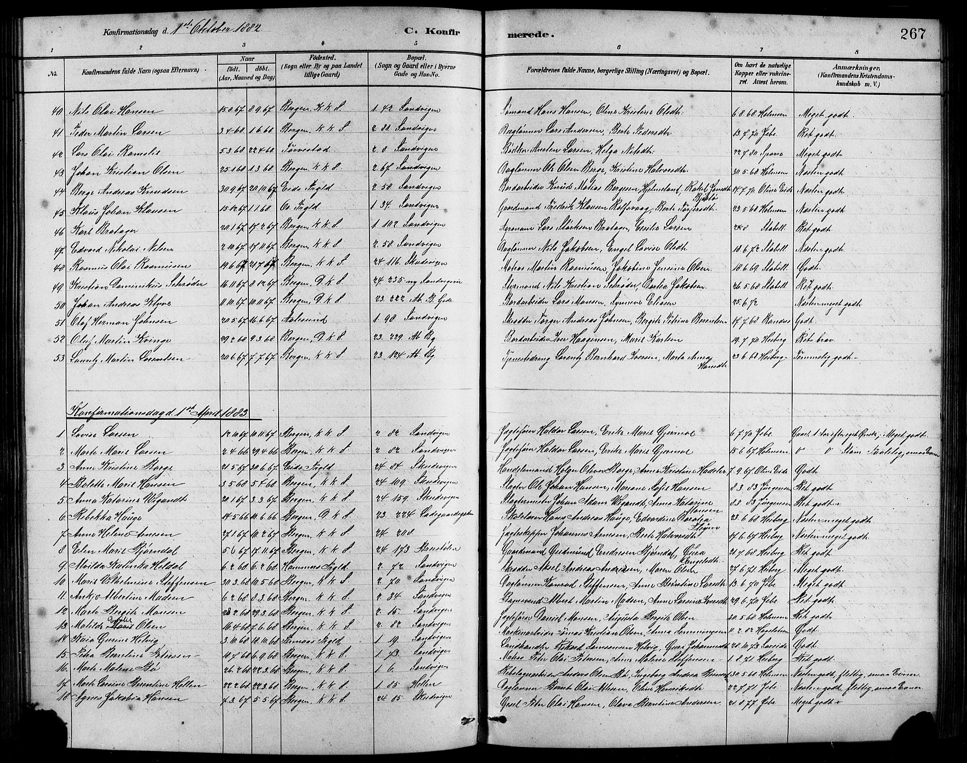 Sandviken Sokneprestembete, AV/SAB-A-77601/H/Hb/L0001: Klokkerbok nr. A 2, 1879-1892, s. 267