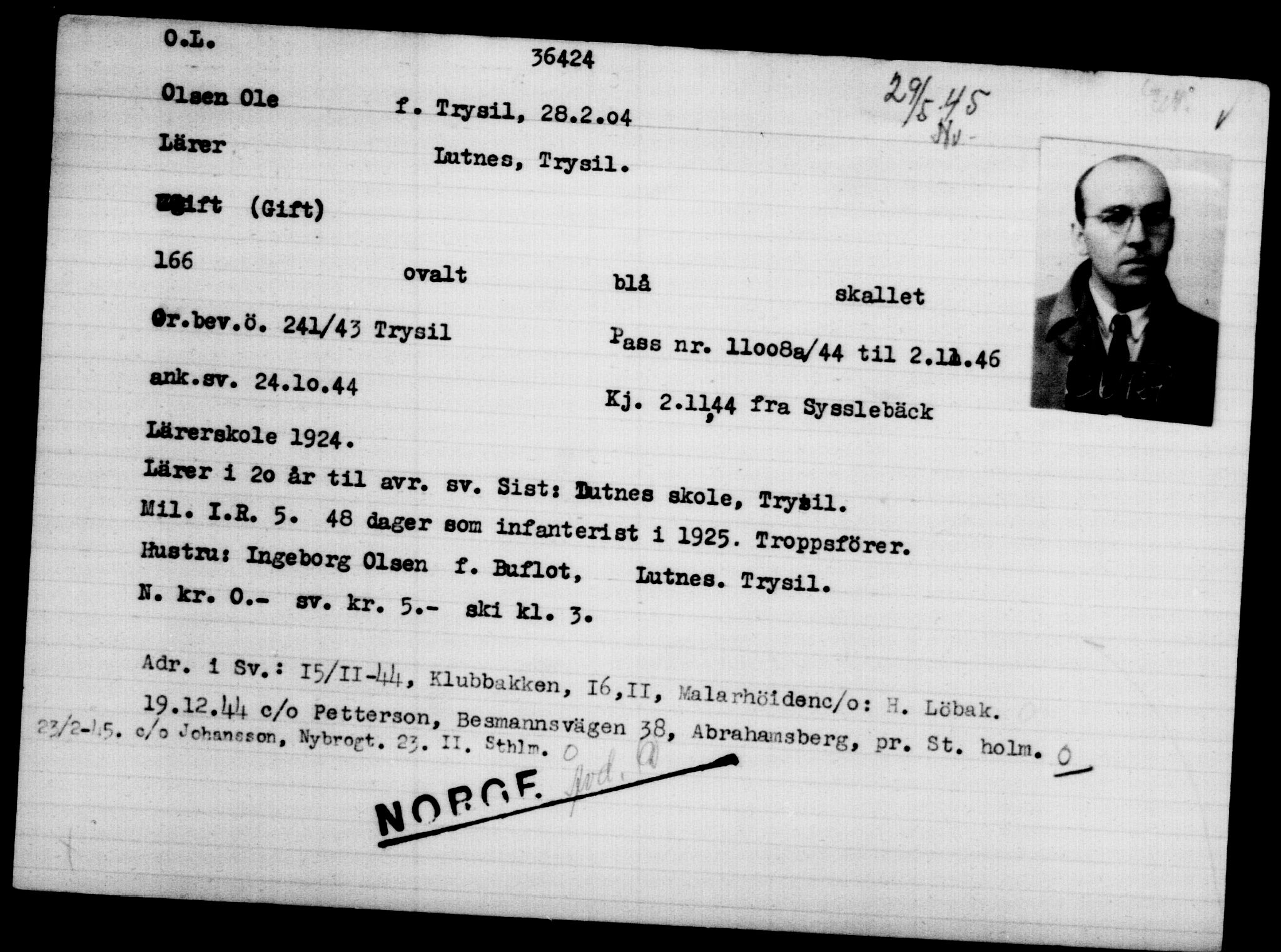 Utenriksstasjonene, Legasjonen i Stockholm, Flyktningkontoret, AV/RA-S-6753/V/Va/L0014: Kjesäterkartoteket, flyktninger med registreringsnr. 34700-37855, 1940-1945, s. 1812