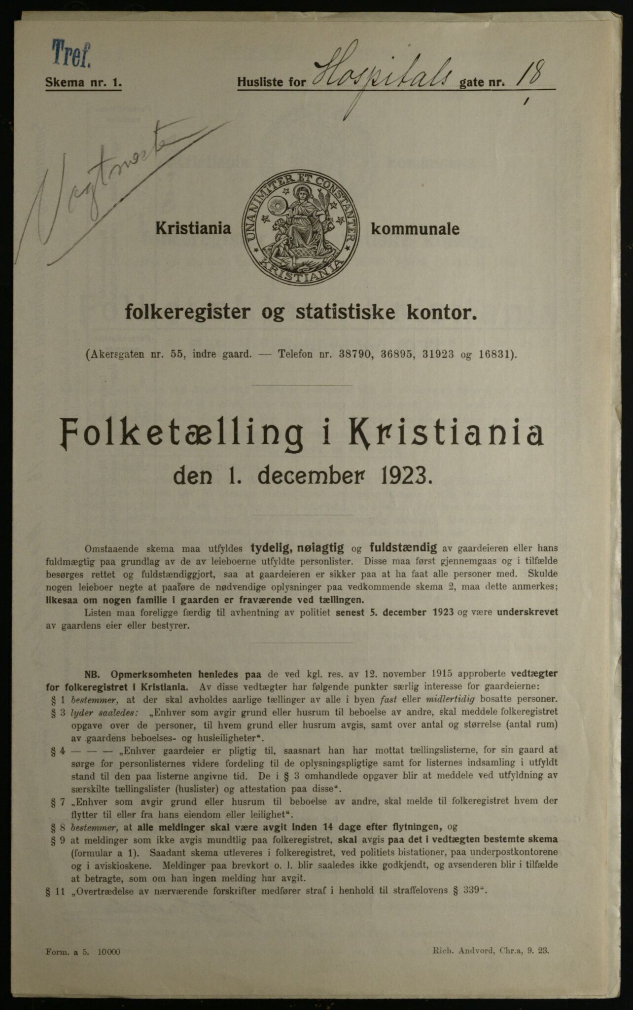 OBA, Kommunal folketelling 1.12.1923 for Kristiania, 1923, s. 46384