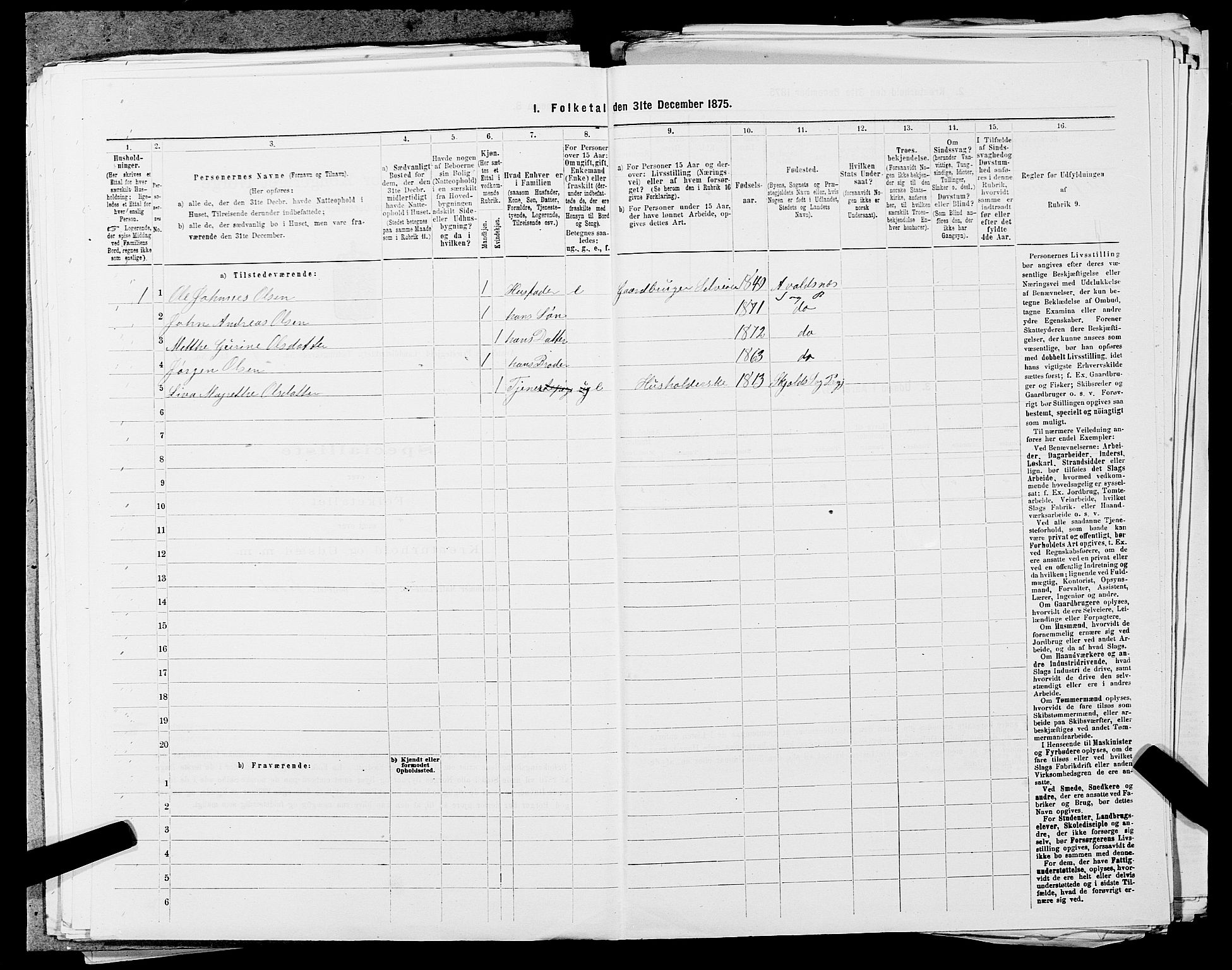 SAST, Folketelling 1875 for 1147L Avaldsnes prestegjeld, Avaldsnes sokn og Kopervik landsokn, 1875, s. 1582