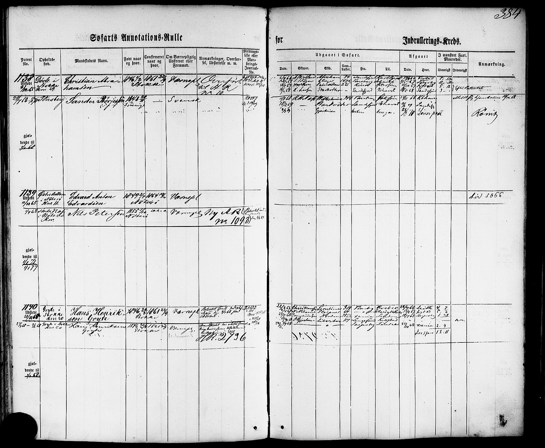 Tønsberg innrulleringskontor, AV/SAKO-A-786/F/Fb/L0001: Annotasjonsrulle Patent nr. 1-1724, 1860-1868, s. 403