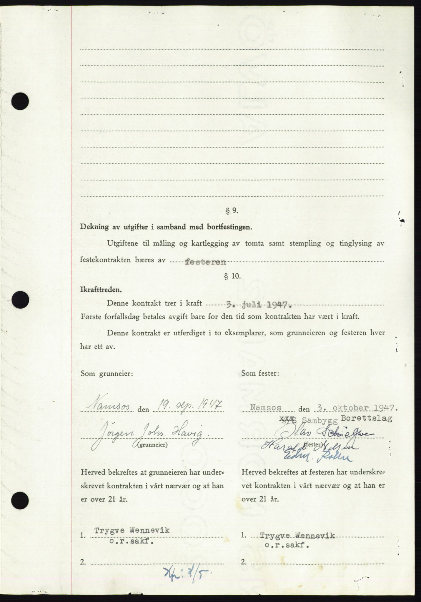 Namdal sorenskriveri, AV/SAT-A-4133/1/2/2C: Pantebok nr. -, 1947-1948, Dagboknr: 2851/1947