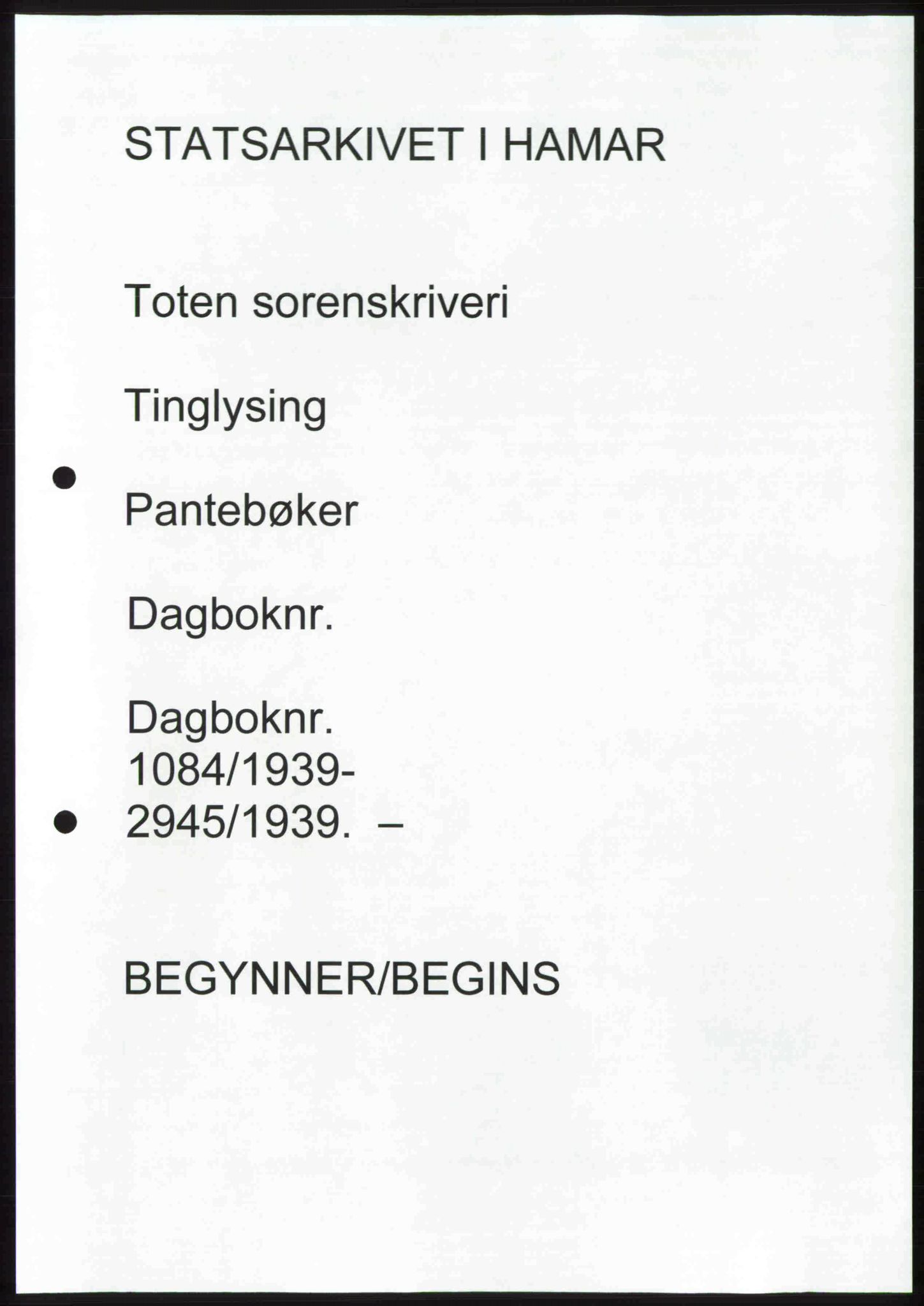 Toten tingrett, SAH/TING-006/H/Hb/Hbc/L0006: Pantebok nr. Hbc-06, 1939-1939