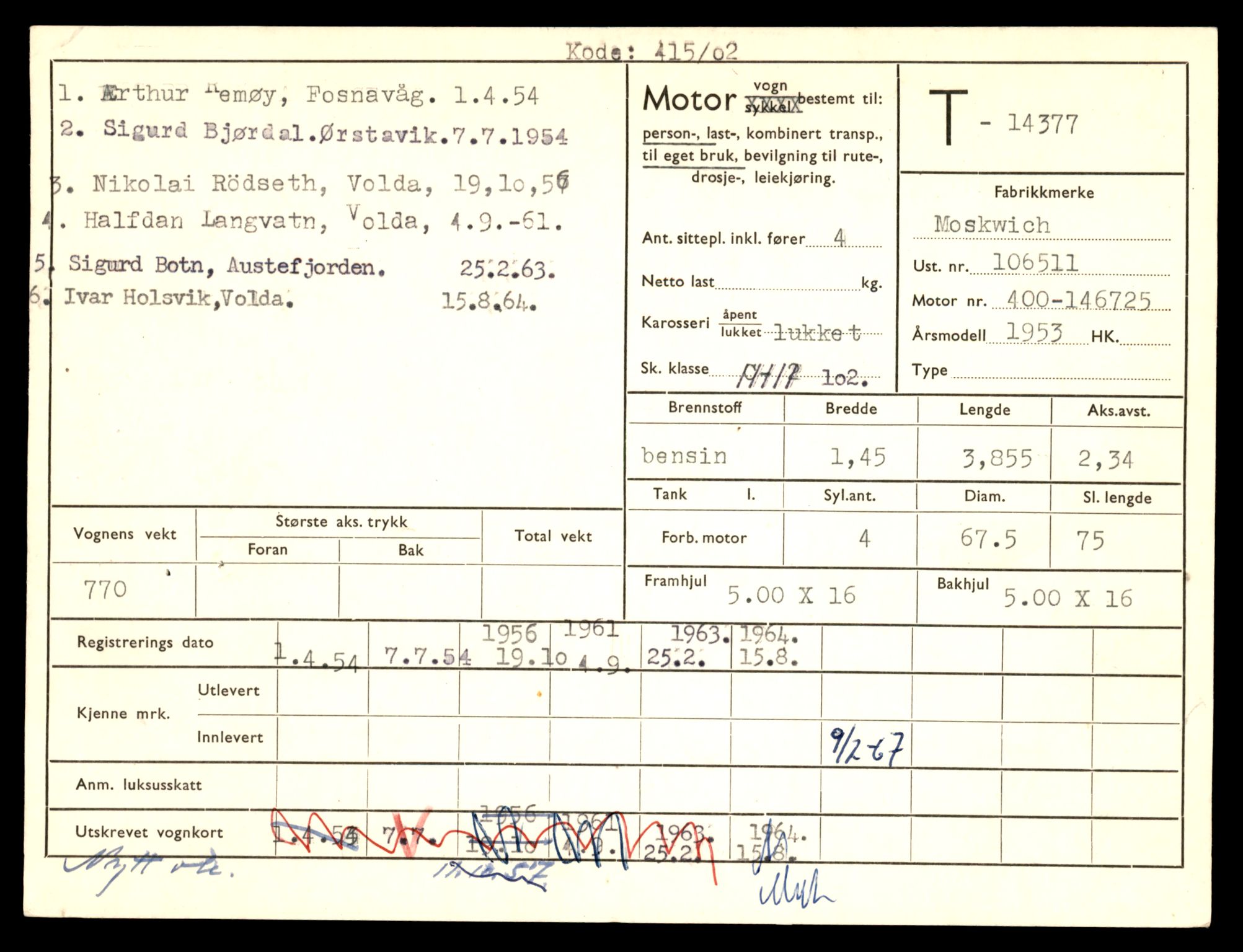 Møre og Romsdal vegkontor - Ålesund trafikkstasjon, AV/SAT-A-4099/F/Fe/L0045: Registreringskort for kjøretøy T 14320 - T 14444, 1927-1998, s. 1505
