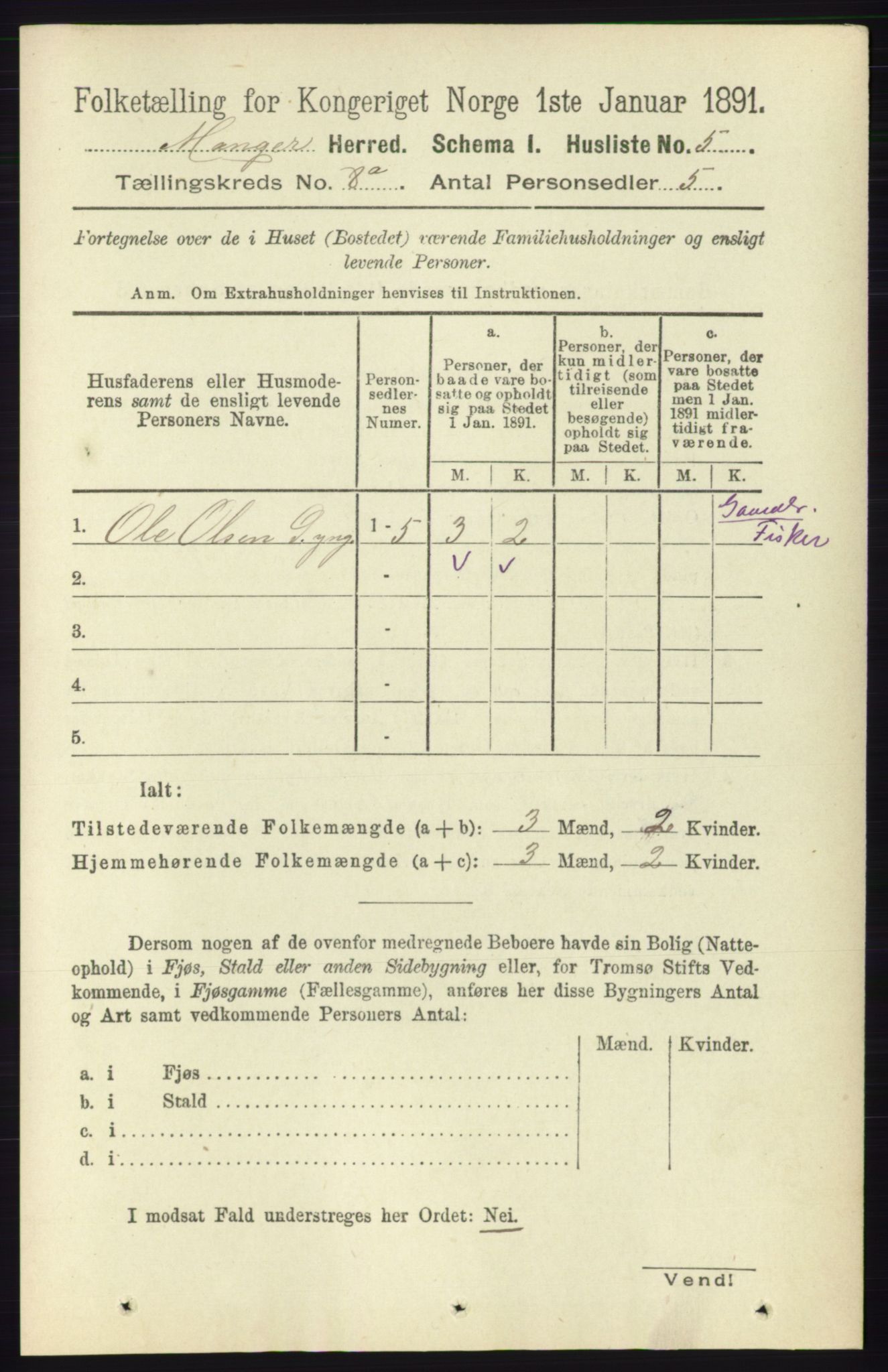 RA, Folketelling 1891 for 1261 Manger herred, 1891, s. 5016