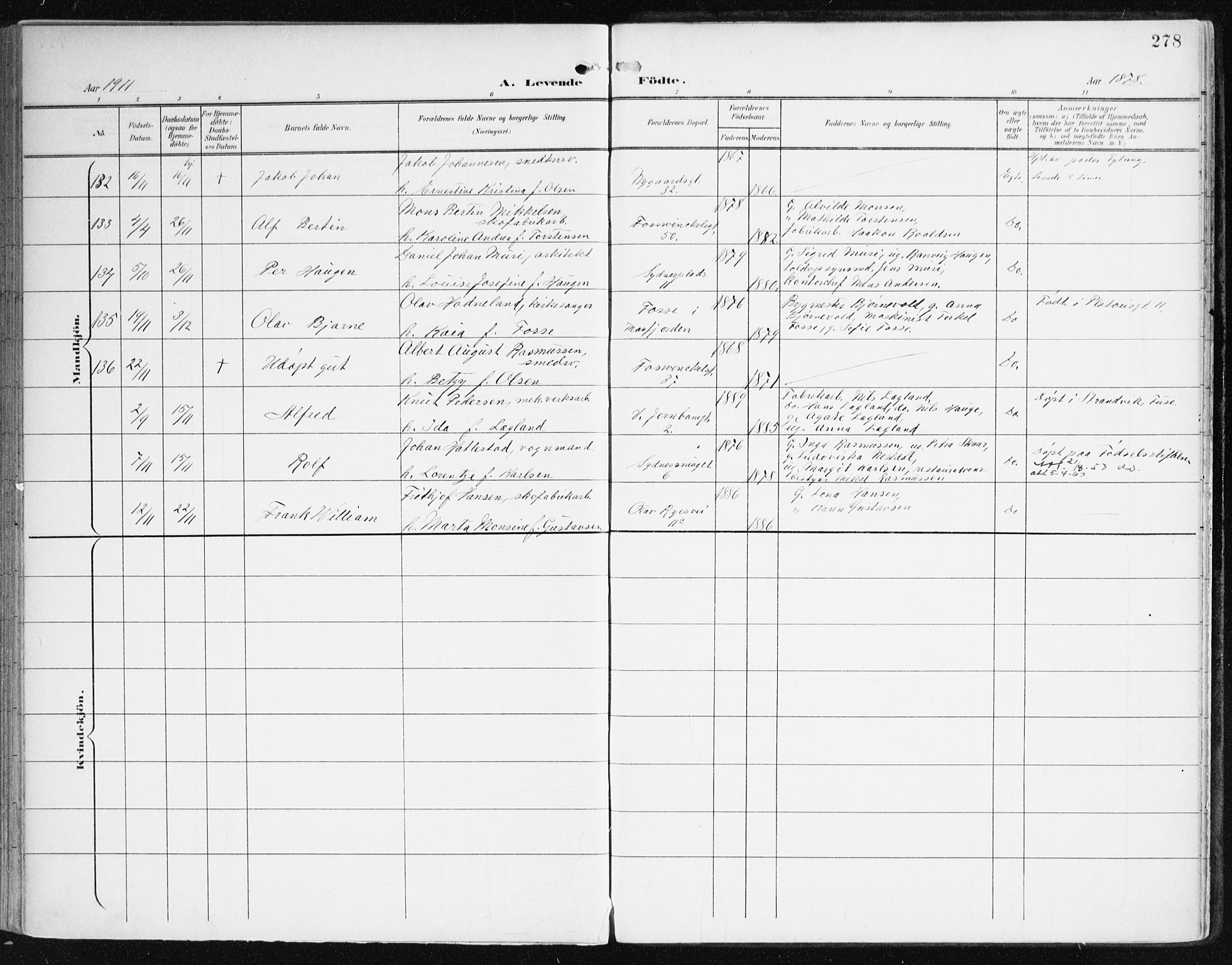 Johanneskirken sokneprestembete, AV/SAB-A-76001/H/Haa/L0002: Ministerialbok nr. A 2, 1900-1912, s. 278