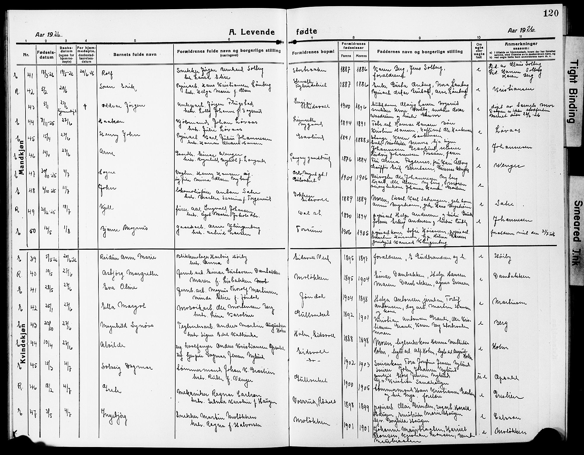 Eidsvoll prestekontor Kirkebøker, AV/SAO-A-10888/G/Ga/L0010: Klokkerbok nr. I 10, 1919-1929, s. 120