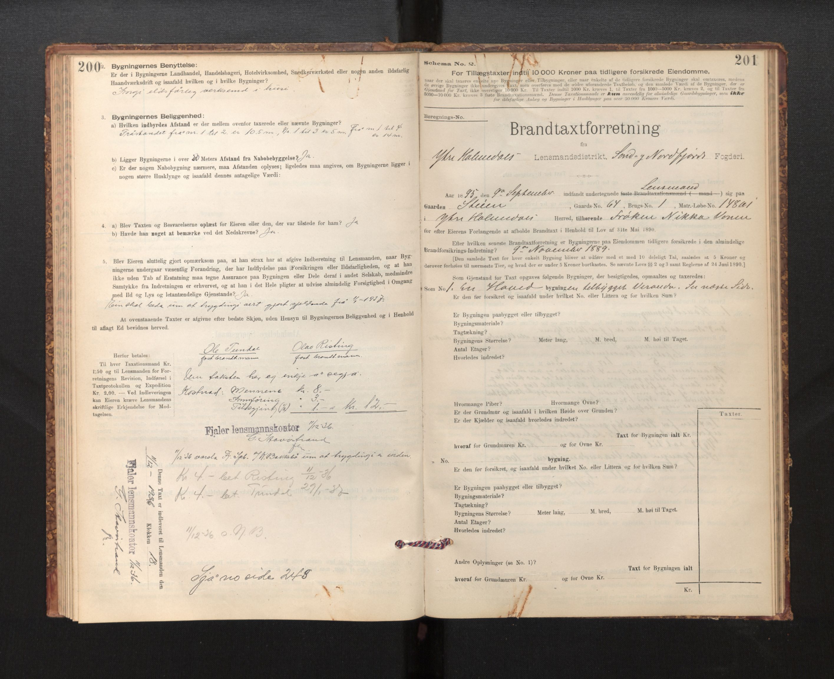 Lensmannen i Fjaler, AV/SAB-A-27201/0012/L0006: Branntakstprotokoll, skjematakst, 1895-1937, s. 200-201