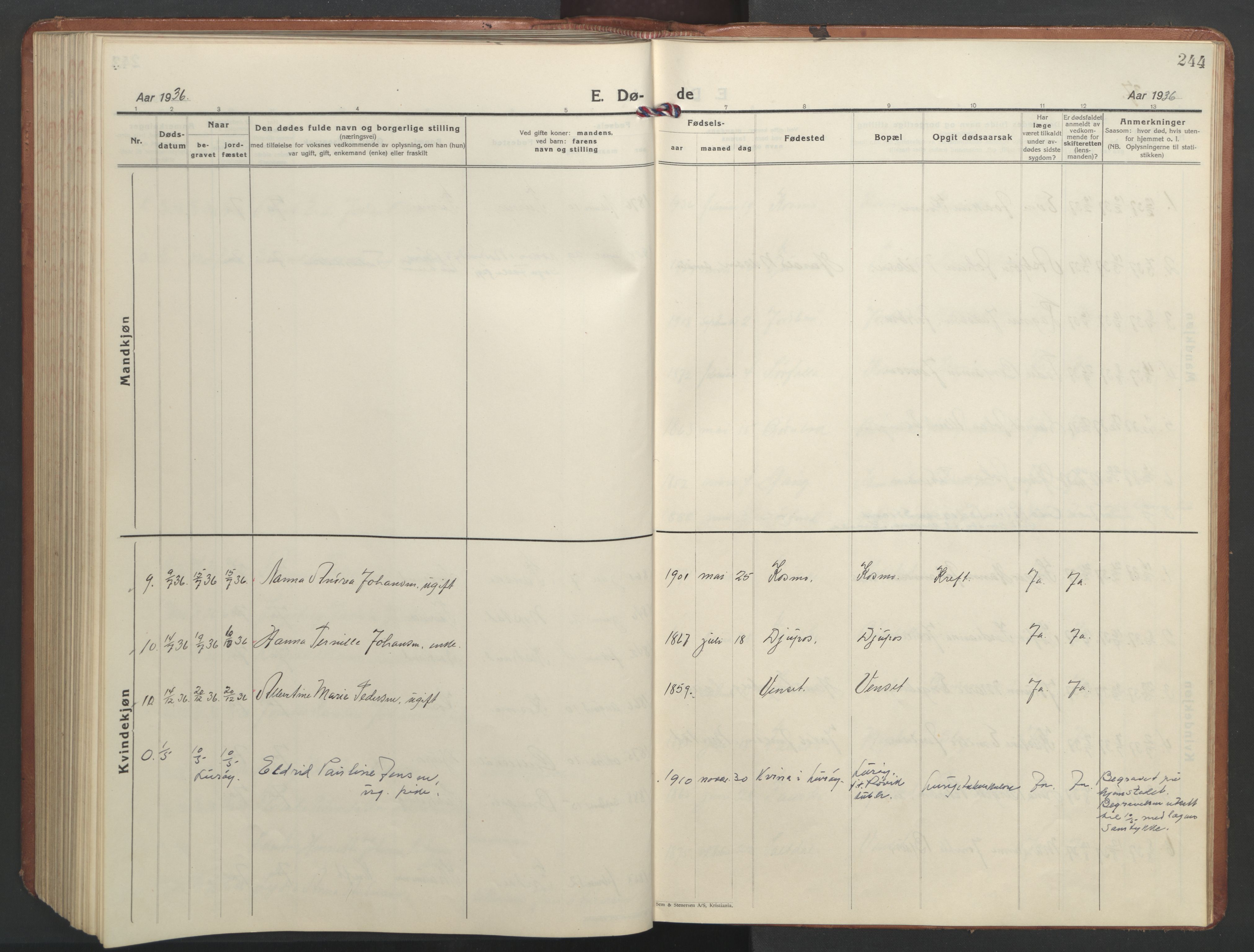 Ministerialprotokoller, klokkerbøker og fødselsregistre - Nordland, AV/SAT-A-1459/851/L0727: Klokkerbok nr. 851C02, 1925-1948, s. 244