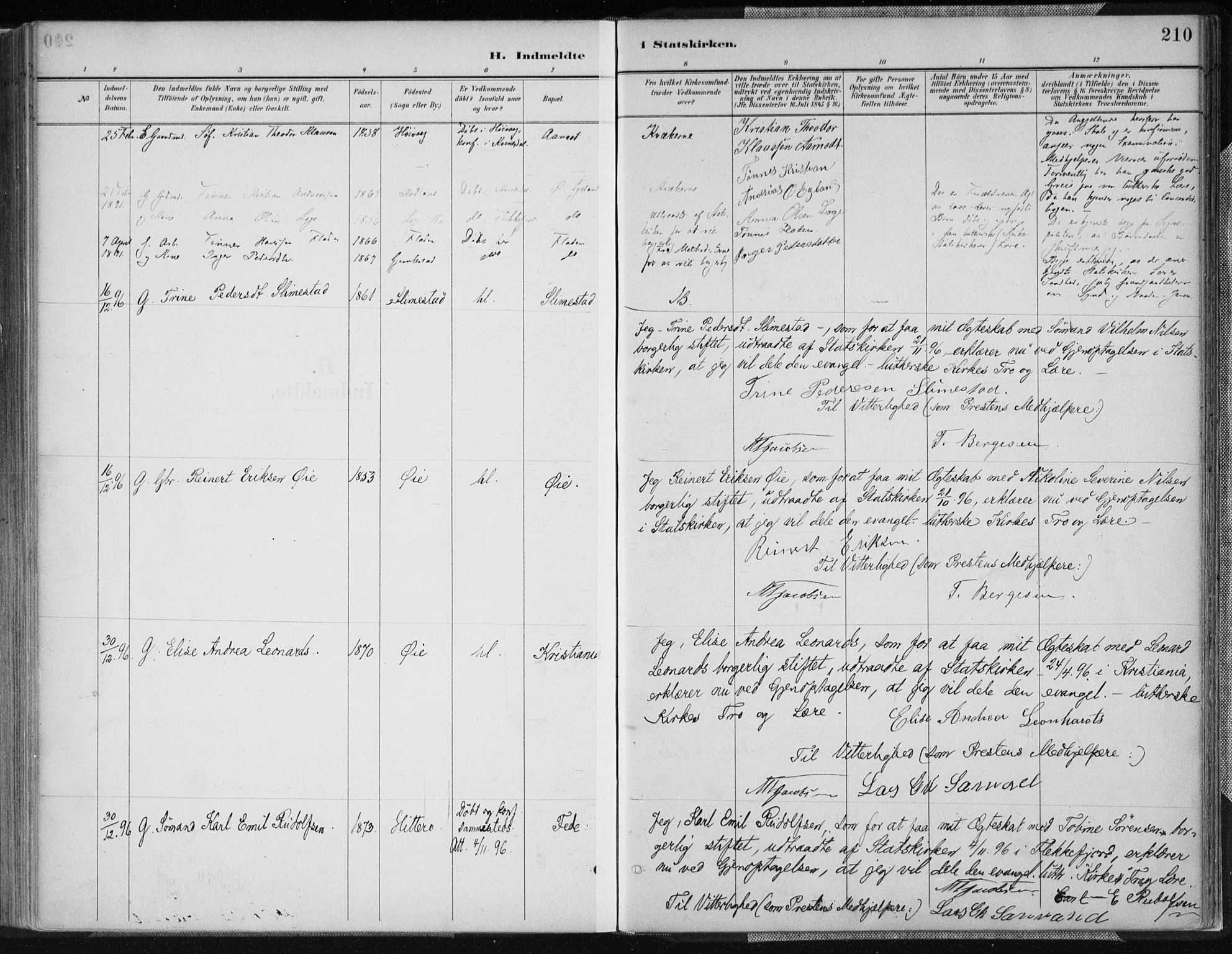 Kvinesdal sokneprestkontor, SAK/1111-0026/F/Fa/Fab/L0008: Ministerialbok nr. A 8, 1886-1897, s. 210