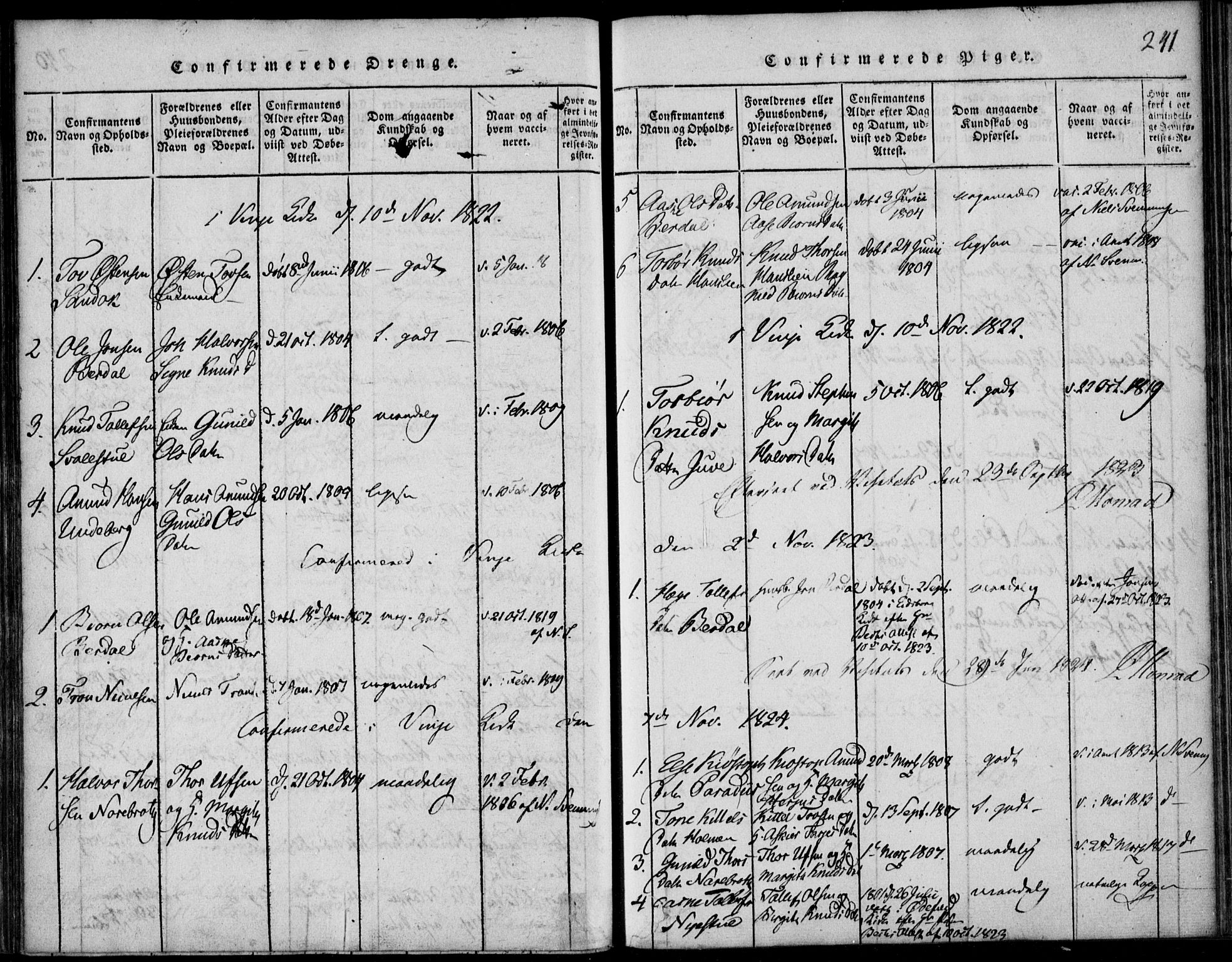 Vinje kirkebøker, SAKO/A-312/F/Fb/L0001: Ministerialbok nr. II 1, 1814-1843, s. 241