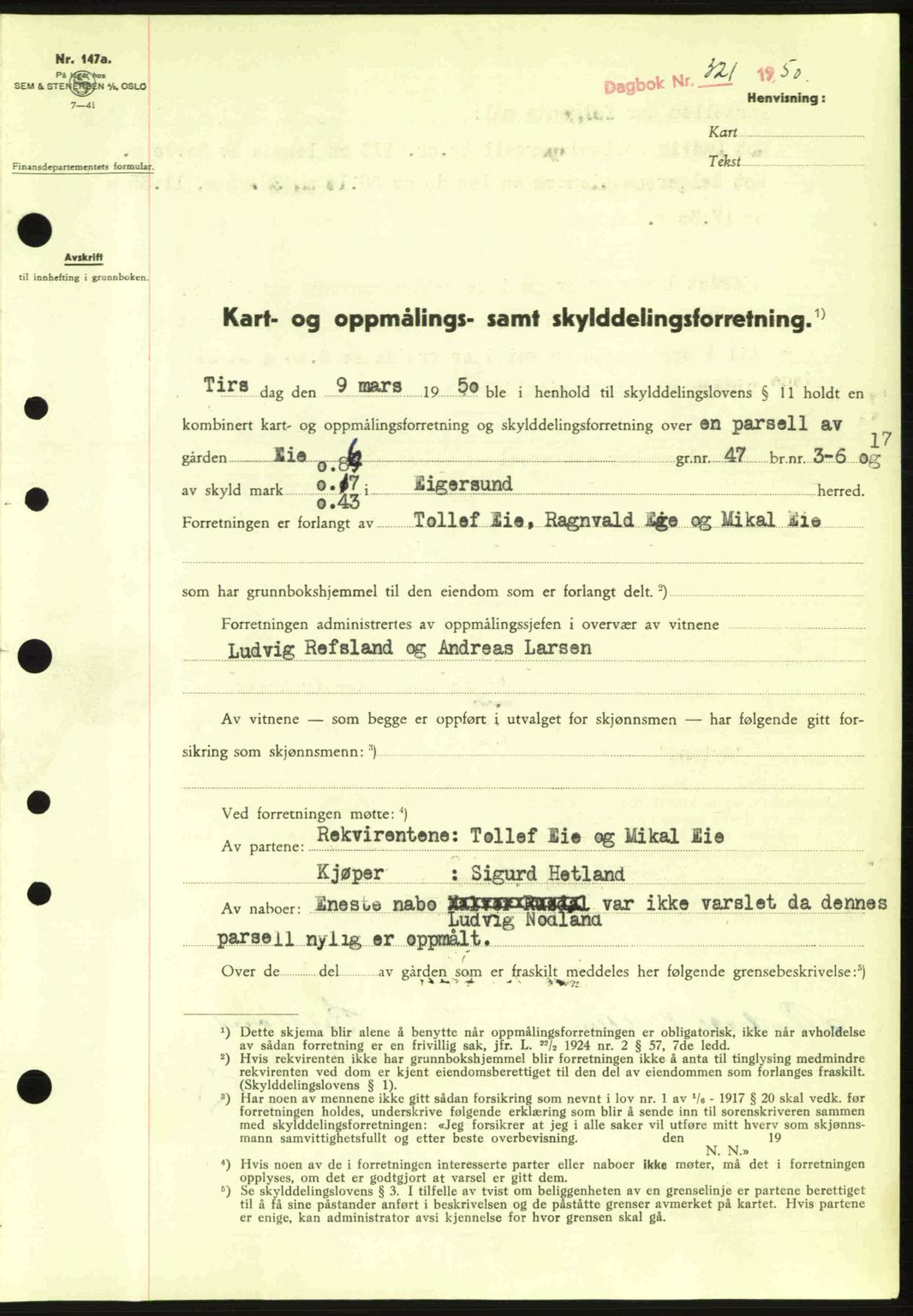 Dalane sorenskriveri, SAST/A-100309/02/G/Gb/L0054: Pantebok nr. A14, 1949-1950, Dagboknr: 321/1950
