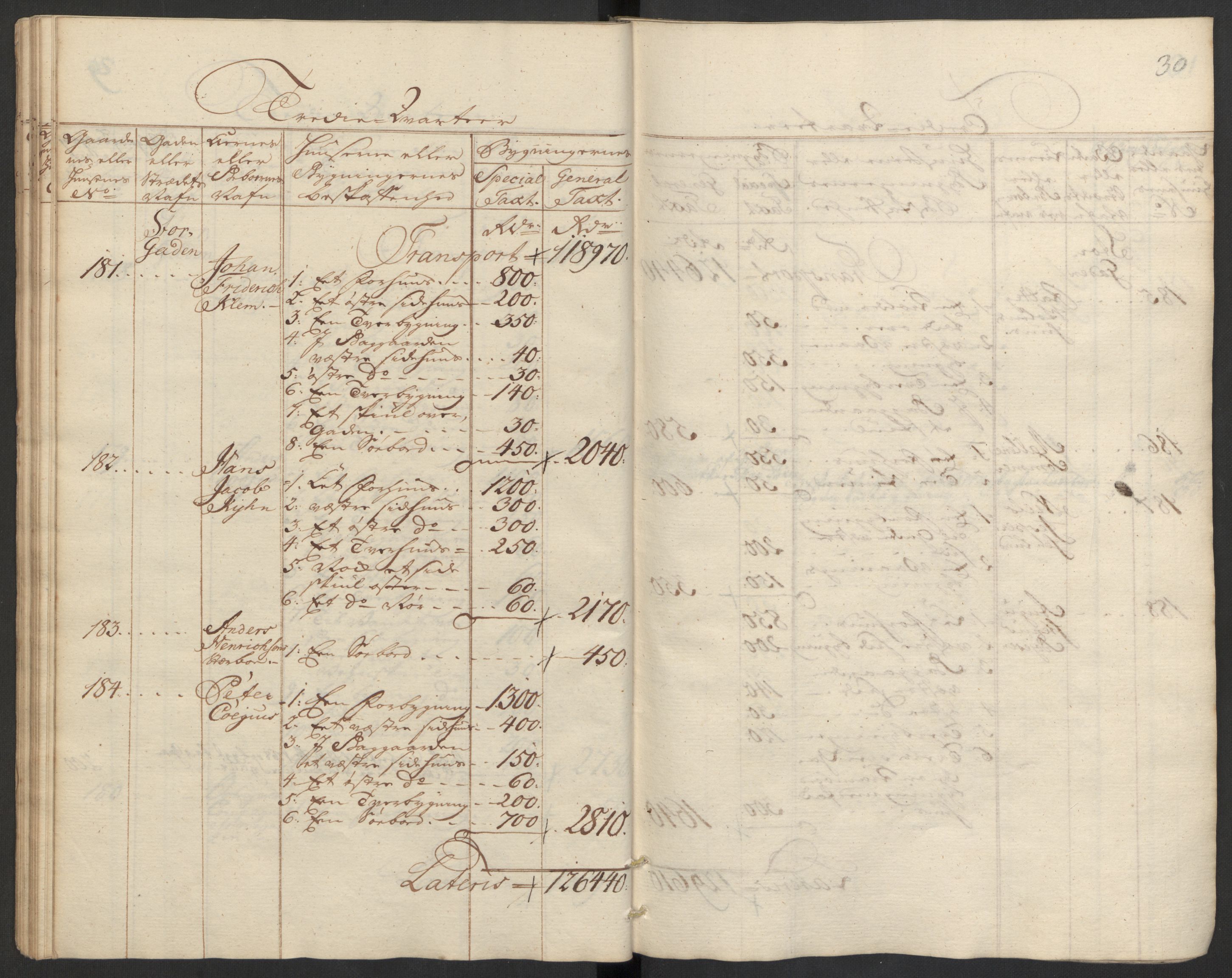 Kommersekollegiet, Brannforsikringskontoret 1767-1814, AV/RA-EA-5458/F/Fa/L0008/0002: Bragernes / Branntakstprotokoll, 1767, s. 30