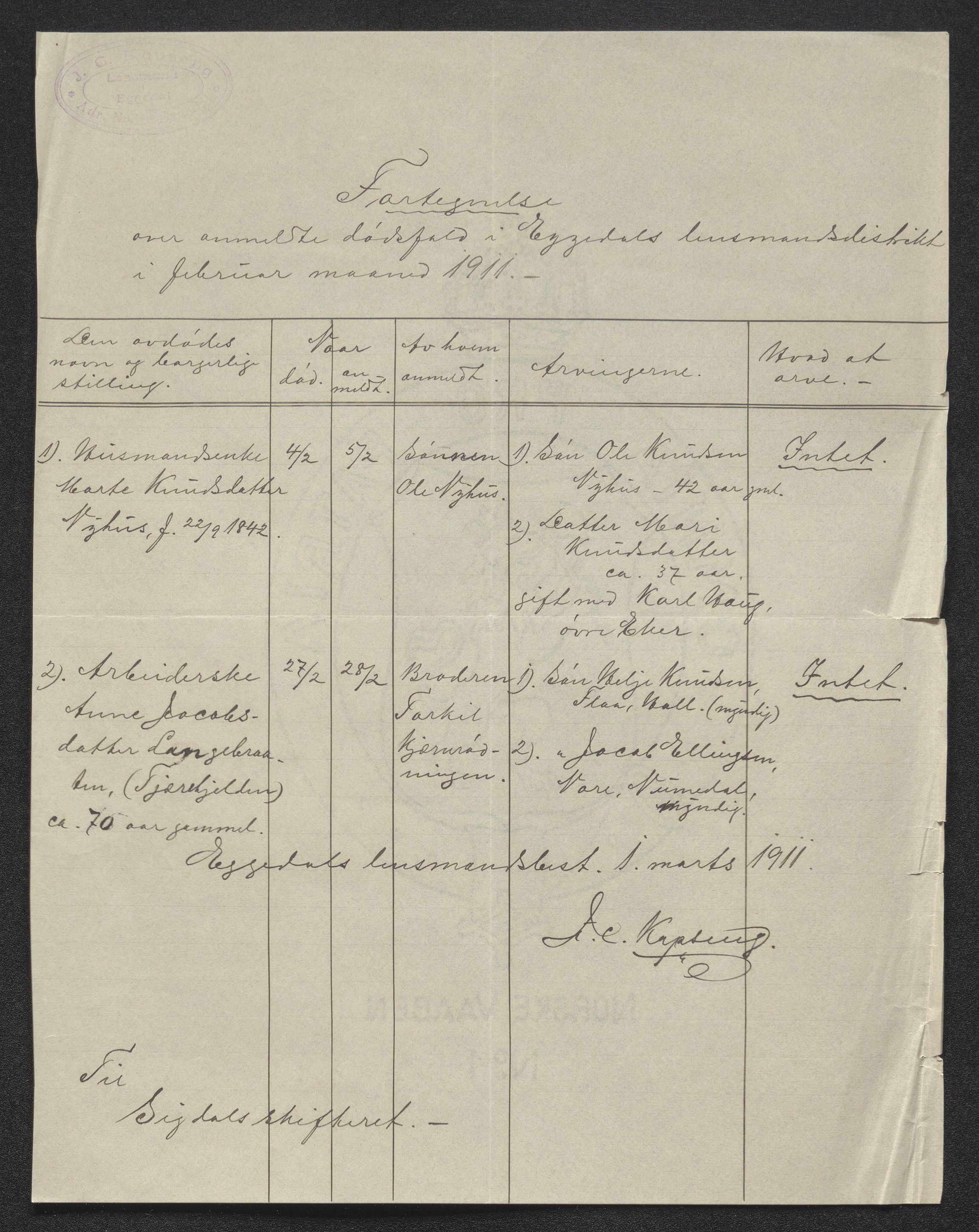 Eiker, Modum og Sigdal sorenskriveri, AV/SAKO-A-123/H/Ha/Hab/L0034: Dødsfallsmeldinger, 1911, s. 322