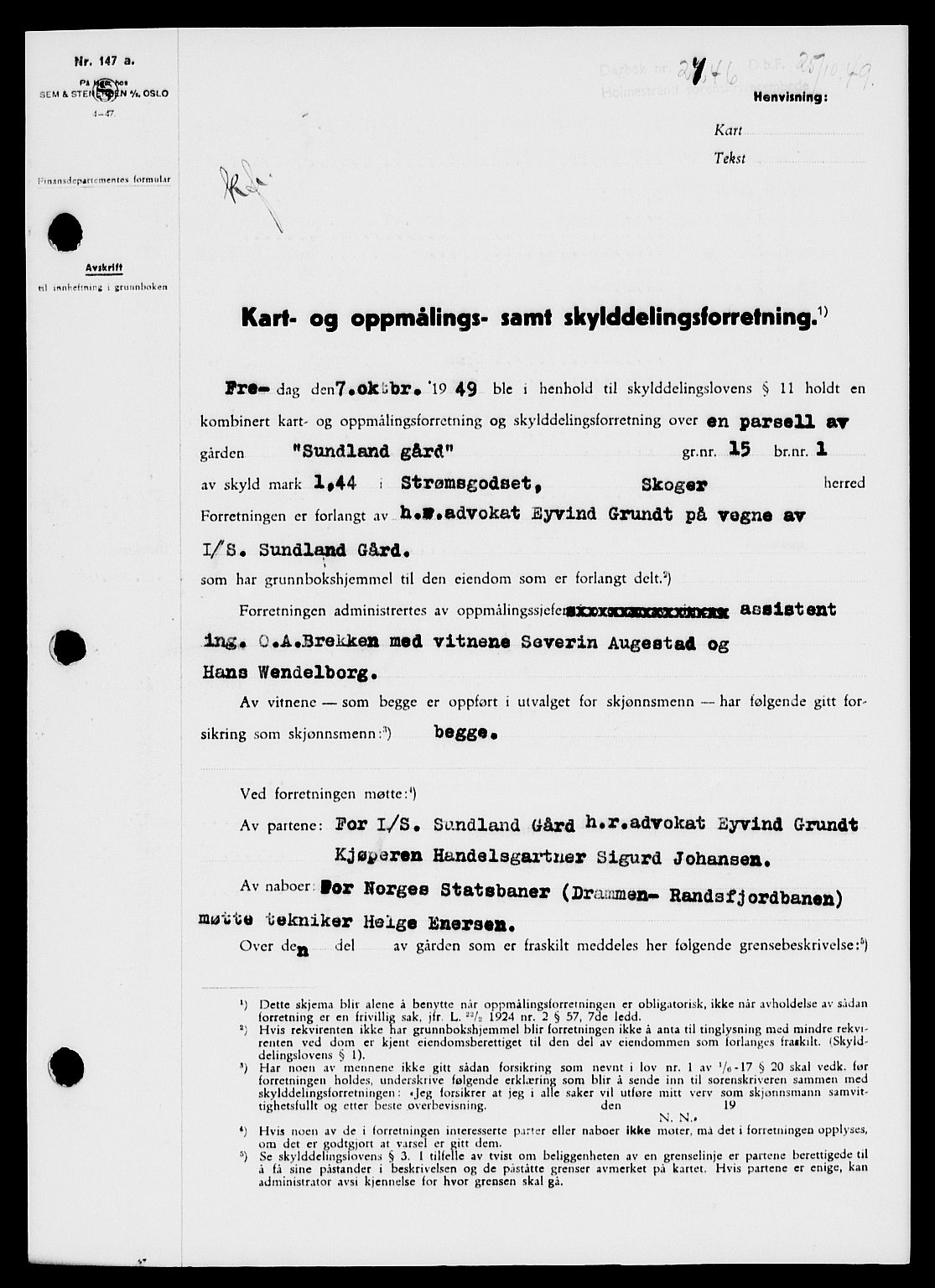 Holmestrand sorenskriveri, SAKO/A-67/G/Ga/Gaa/L0067: Pantebok nr. A-67, 1949-1949, Dagboknr: 2446/1949