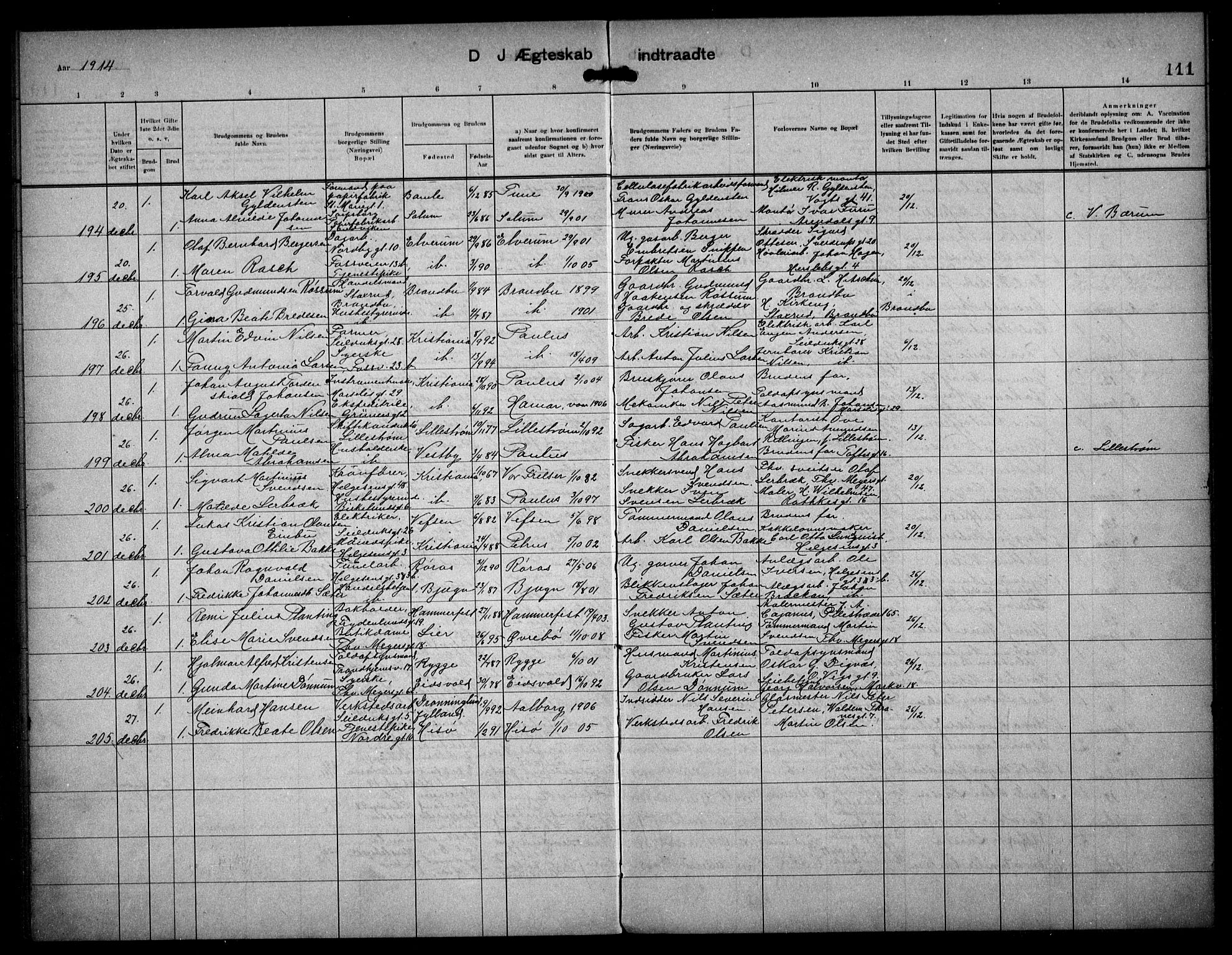 Paulus prestekontor Kirkebøker, AV/SAO-A-10871/F/Fa/L0017: Ministerialbok nr. 17, 1906-1917, s. 111