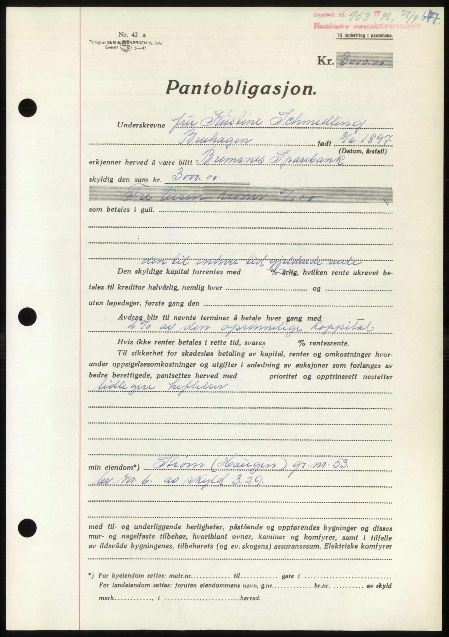 Nordmøre sorenskriveri, AV/SAT-A-4132/1/2/2Ca: Pantebok nr. B98, 1948-1948, Dagboknr: 953/1948