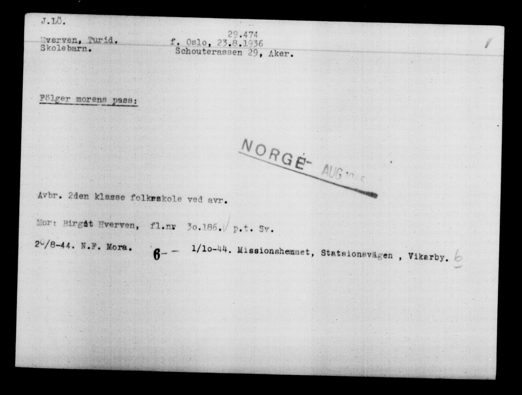 Utenriksstasjonene, Legasjonen i Stockholm, Flyktningkontoret, AV/RA-S-6753/V/Va/L0012: Kjesäterkartoteket, flyktninger med registreringsnr. 28300-31566, 1940-1945, s. 1288