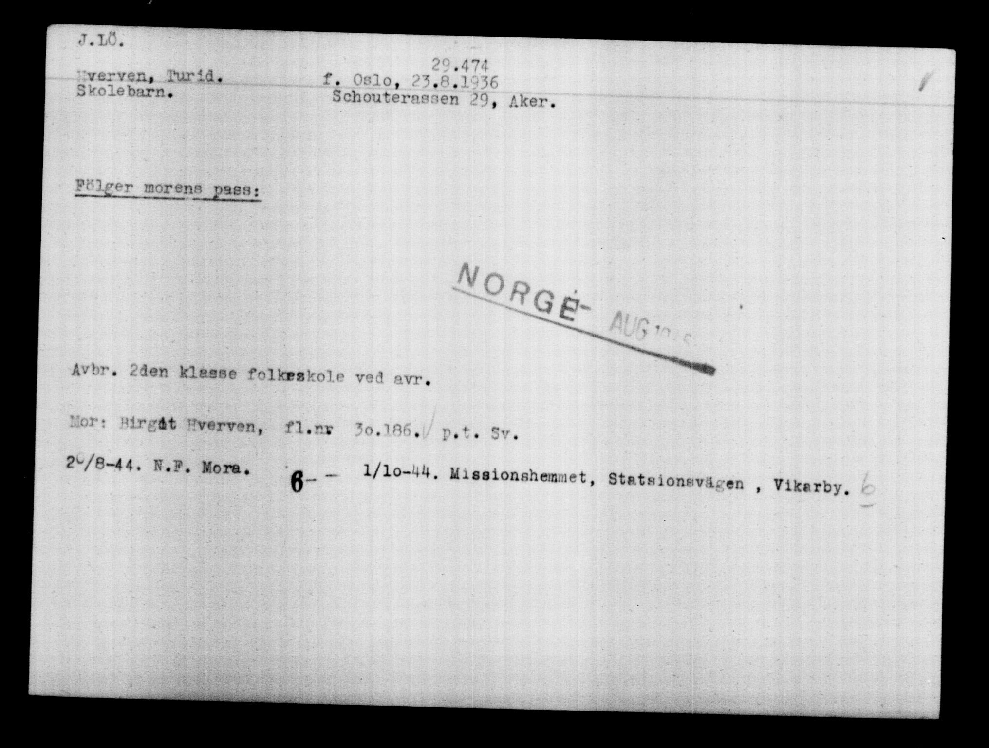 Den Kgl. Norske Legasjons Flyktningskontor, RA/S-6753/V/Va/L0012: Kjesäterkartoteket.  Flyktningenr. 28300-31566, 1940-1945, s. 1288