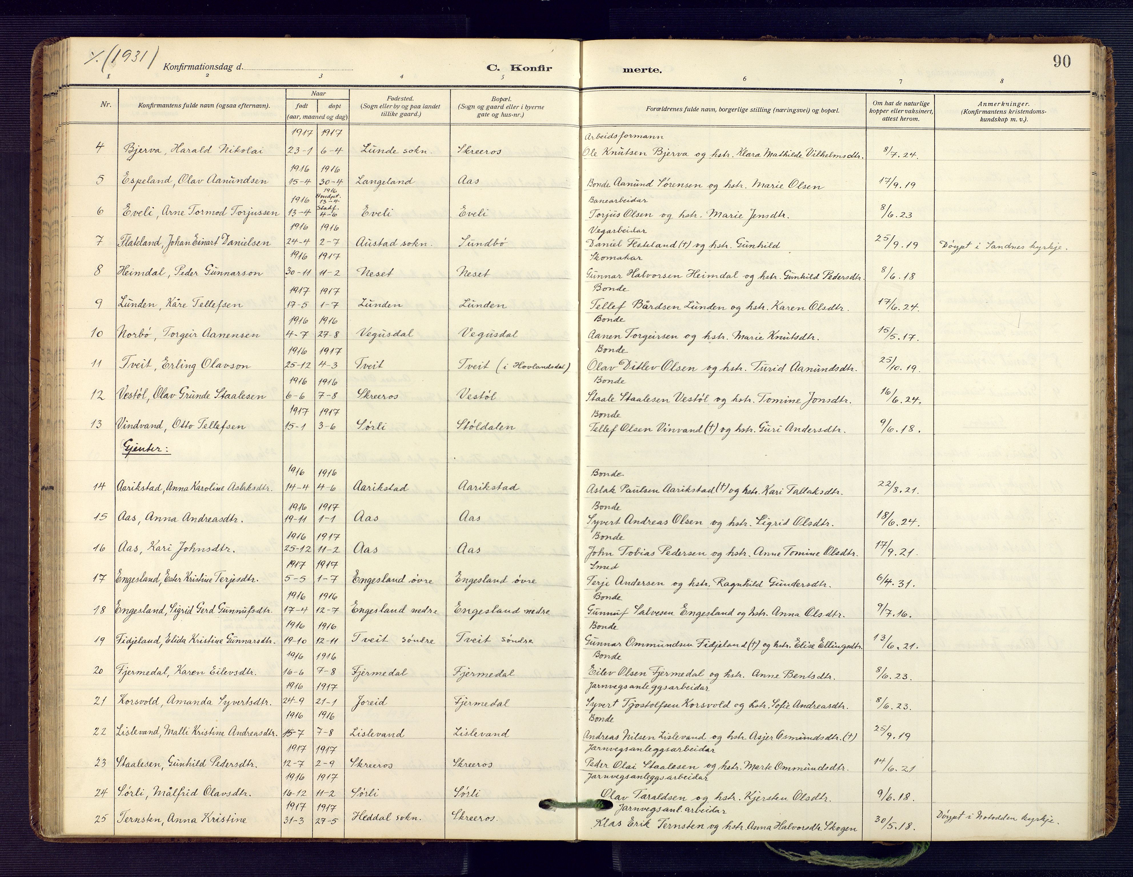 Herefoss sokneprestkontor, AV/SAK-1111-0019/F/Fa/Fab/L0005: Ministerialbok nr. A 5, 1910-1932, s. 90